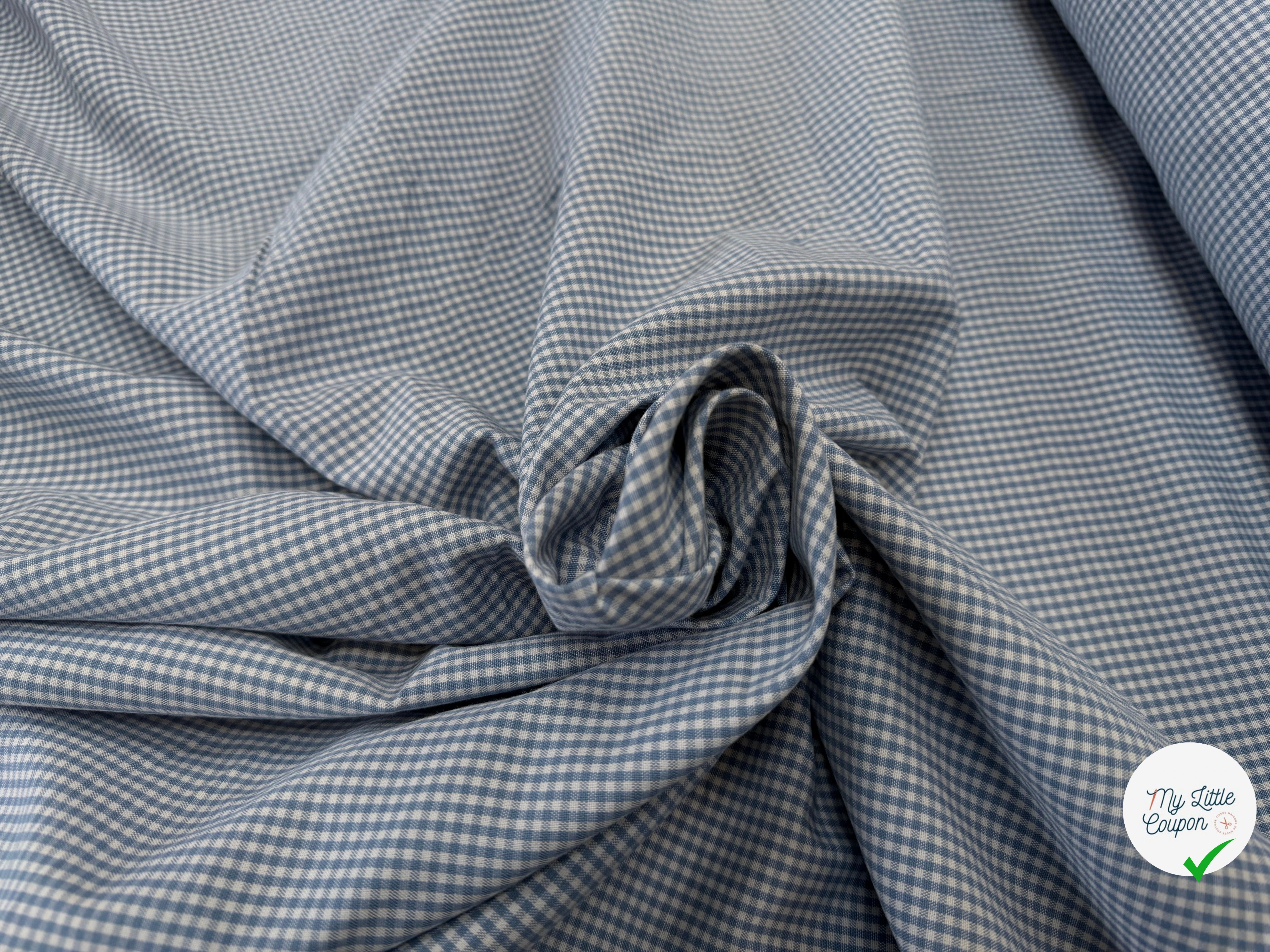 OXFORD DE COTON PETIT VICHY BLEU BÉBÉ - My Little Coupon