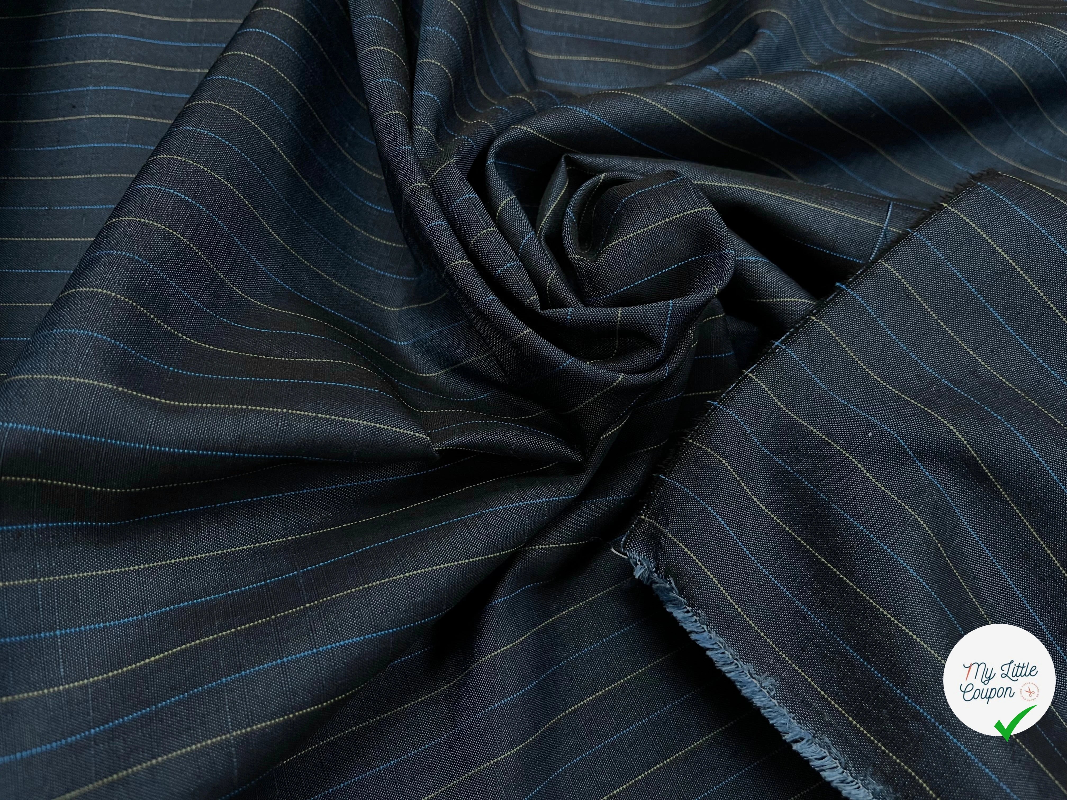 OXFORD DRU VISCOSE BLEU GRISÉ À RAURES BLEU&JAUNE - My Little Coupon