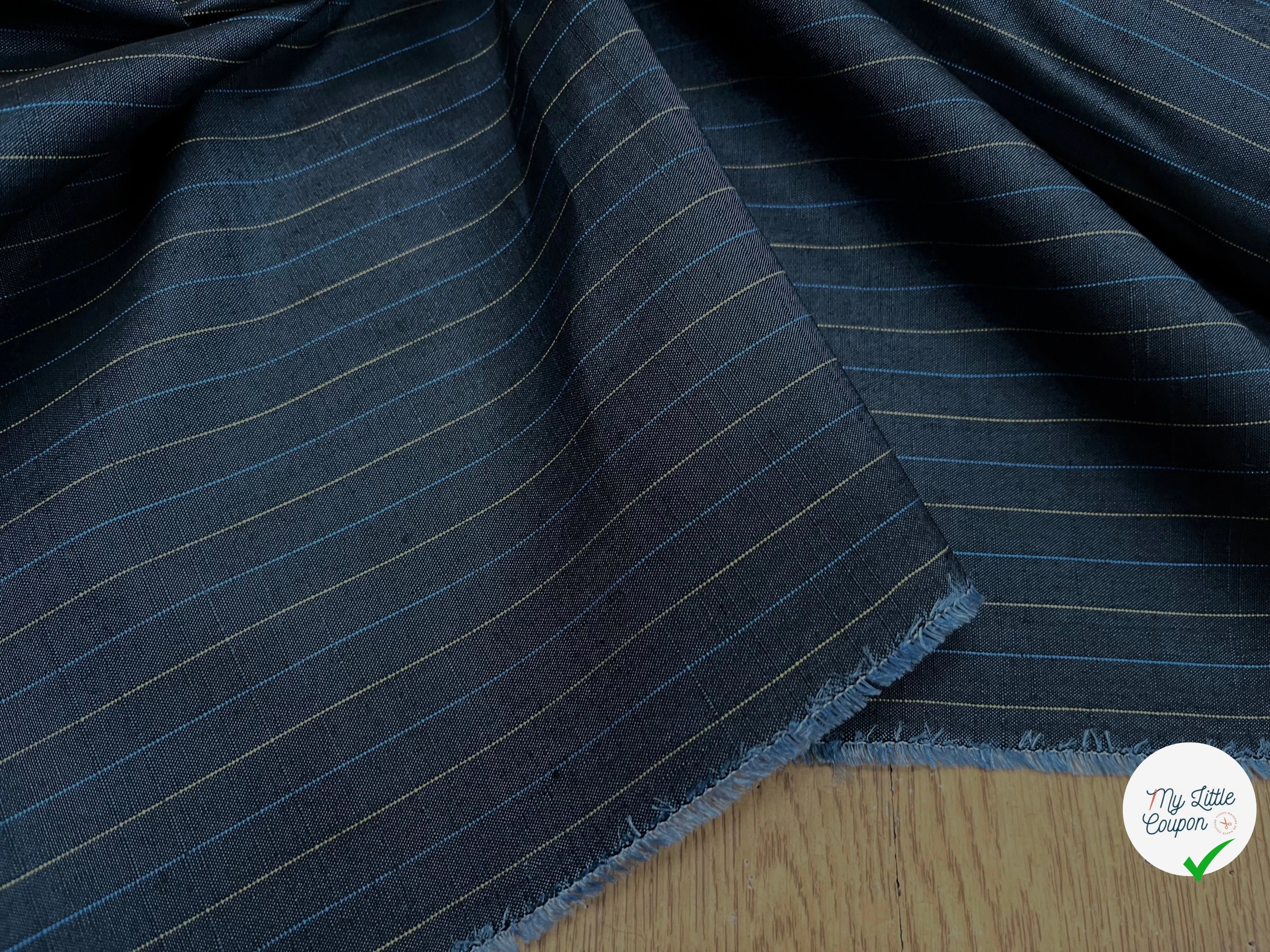 OXFORD DRU VISCOSE BLEU GRISÉ À RAURES BLEU&JAUNE - My Little Coupon