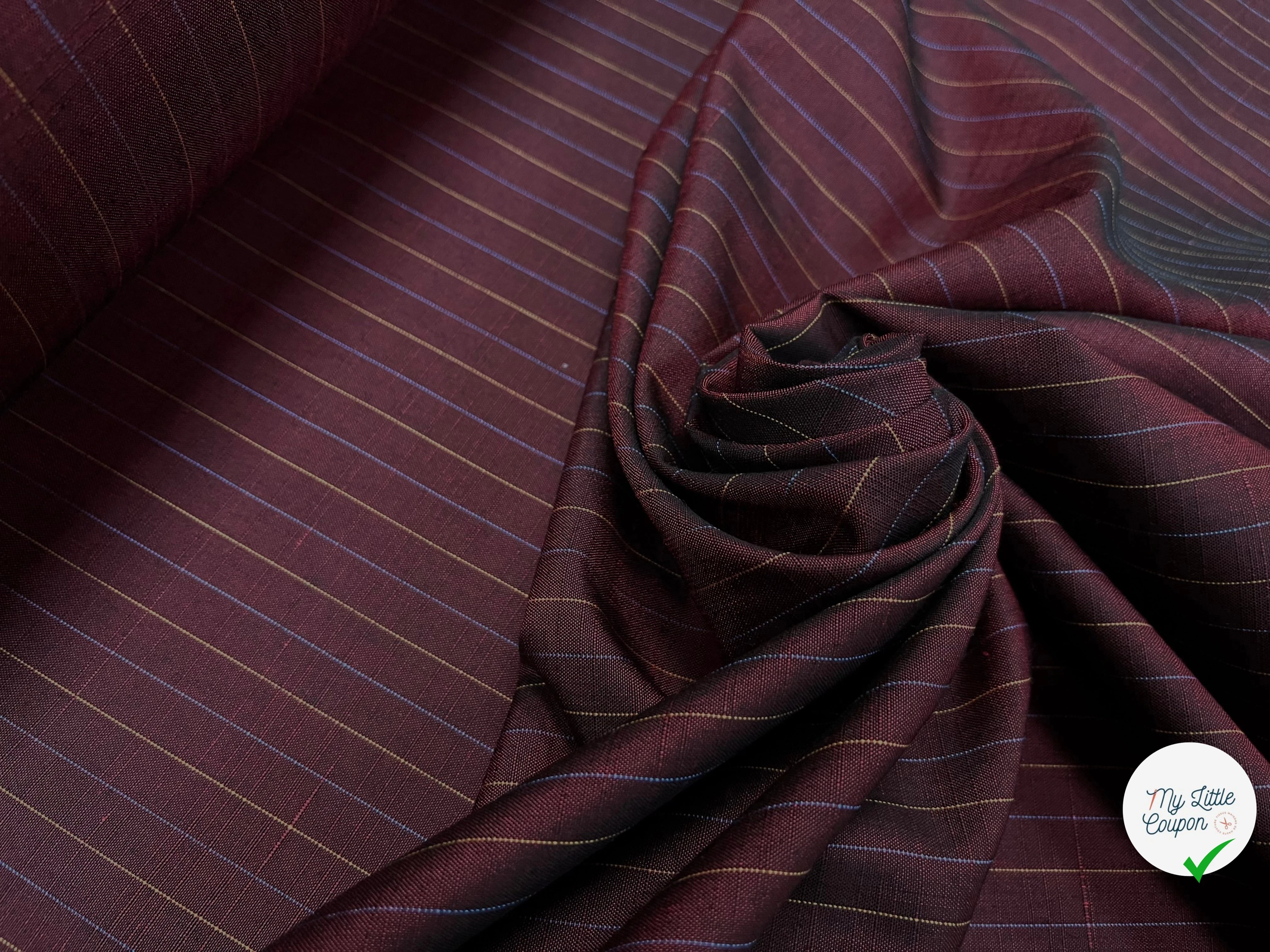 OXFORD DRU VISCOSE ROUGE WINE À RAYURES BLEU&JAUNE - My Little Coupon