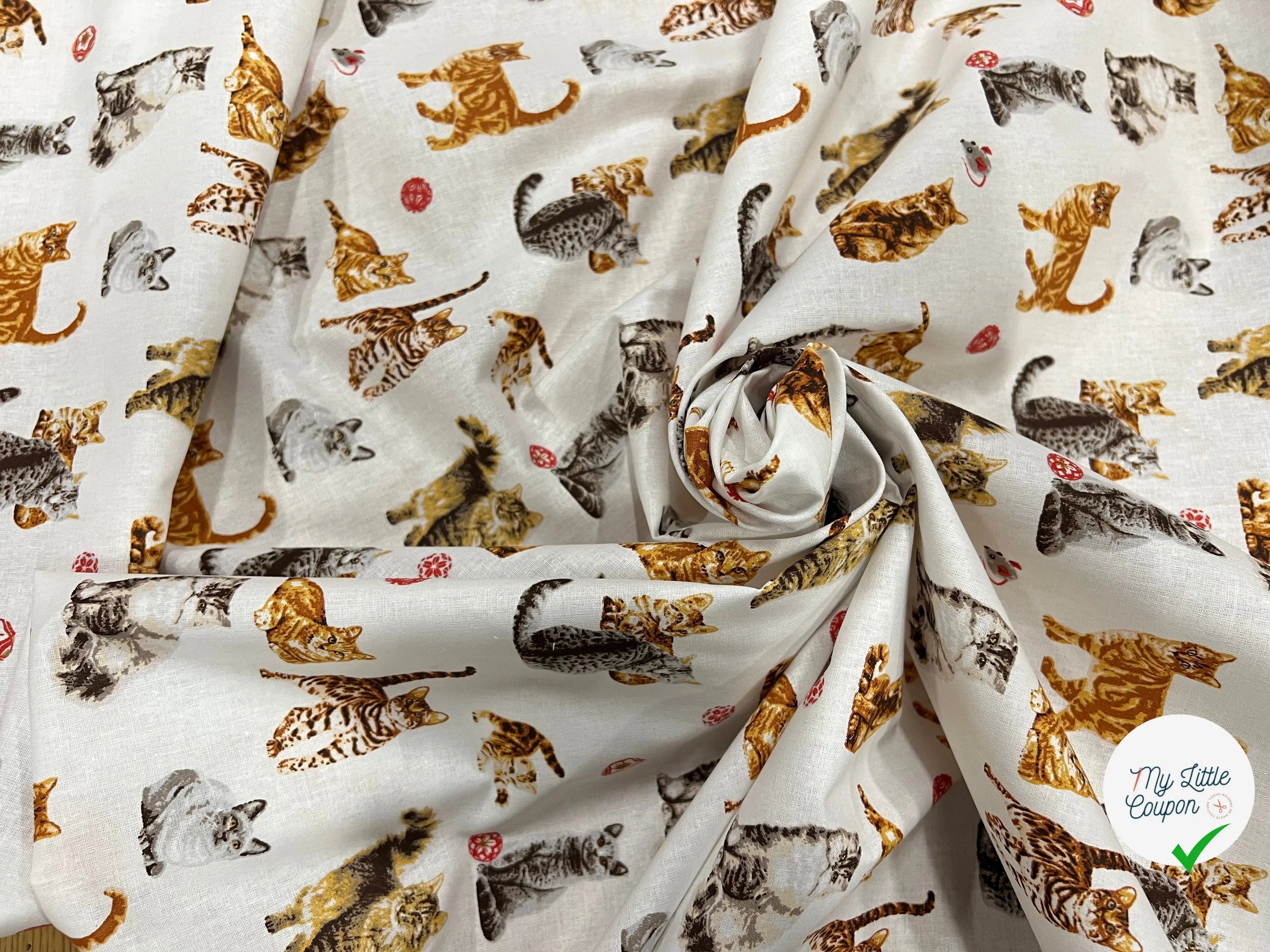 PERCALE COTON CHATS BLANC - My Little Coupon