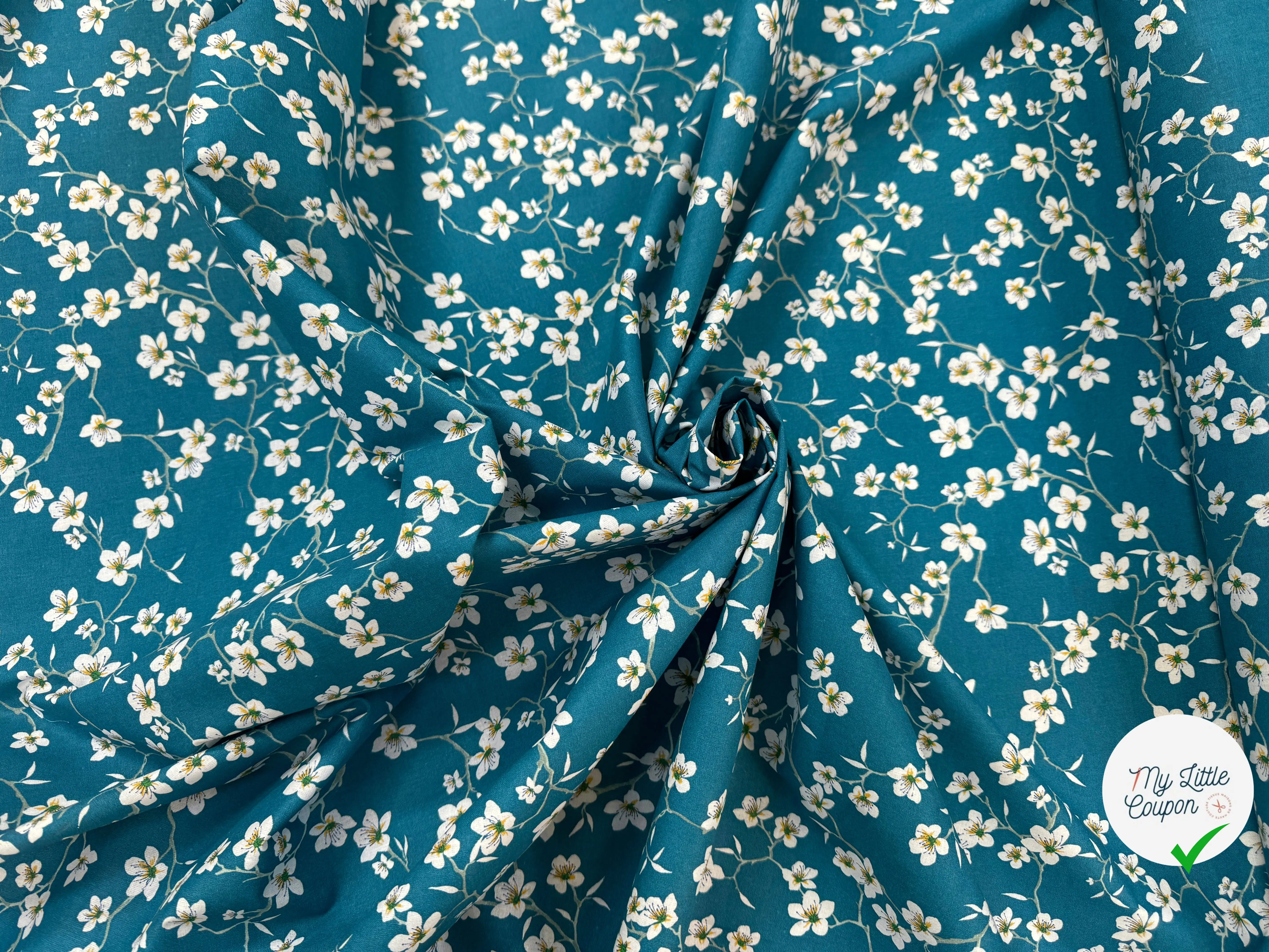 PERCALE DE COTON  AMANDIER BLEU - My Little Coupon