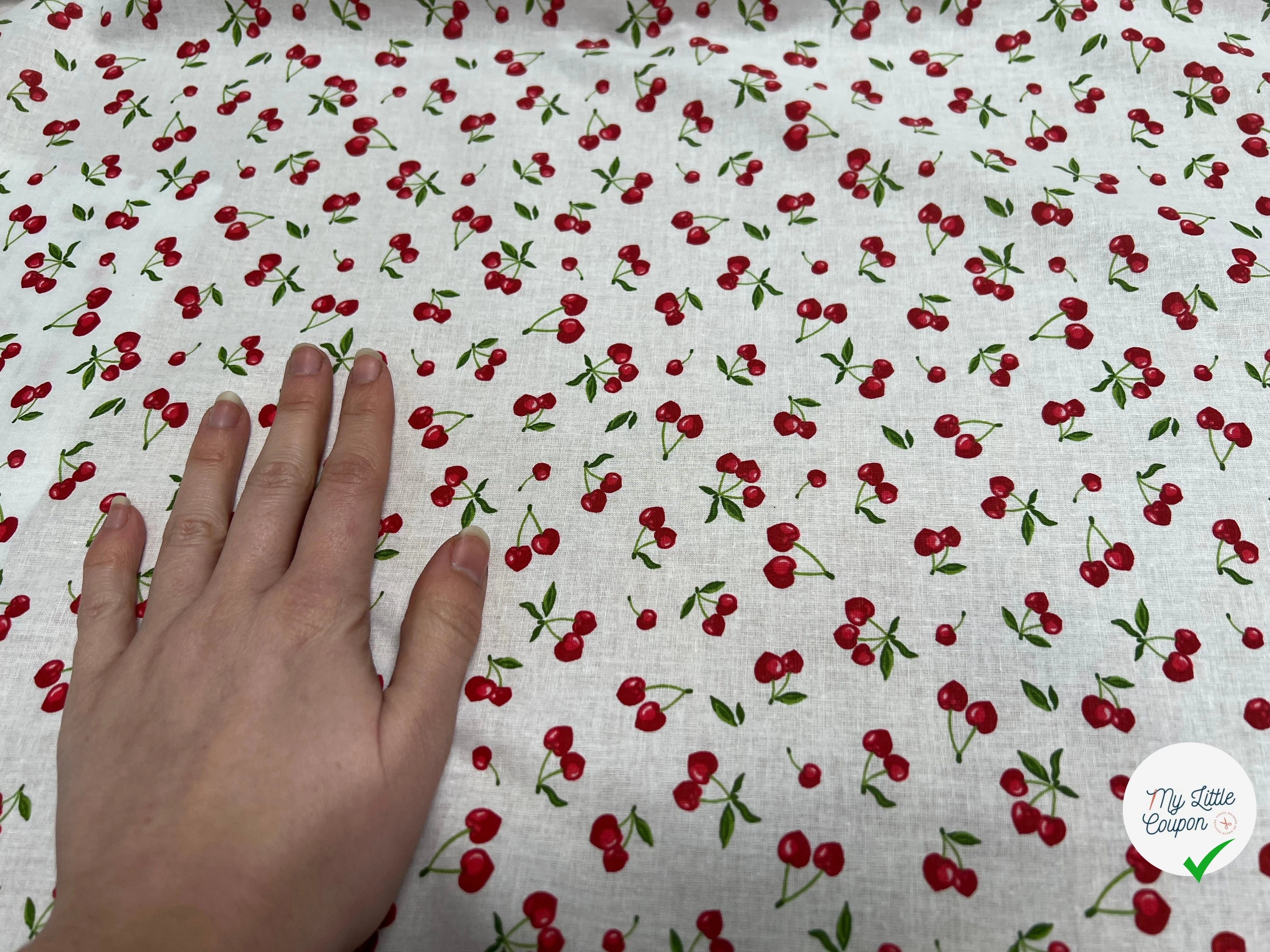 PERCALE DE COTON CERISES BLANC 150 CM - My Little Coupon