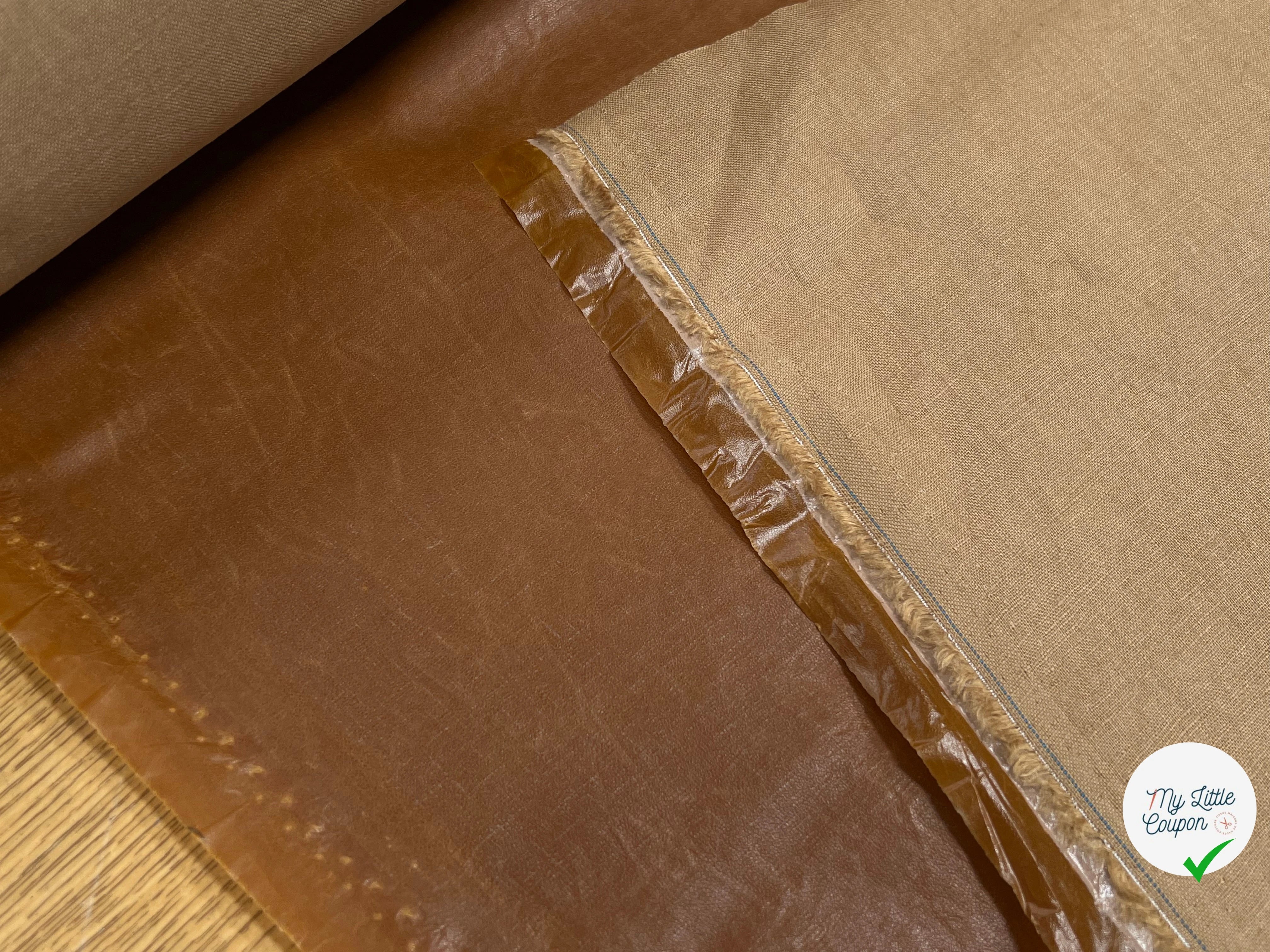 PERCALE DE COTON CHINTZÉ VILNIUS CONTRECOLLÉ ASPECT DAIM MARRON CAMEL - My Little Coupon