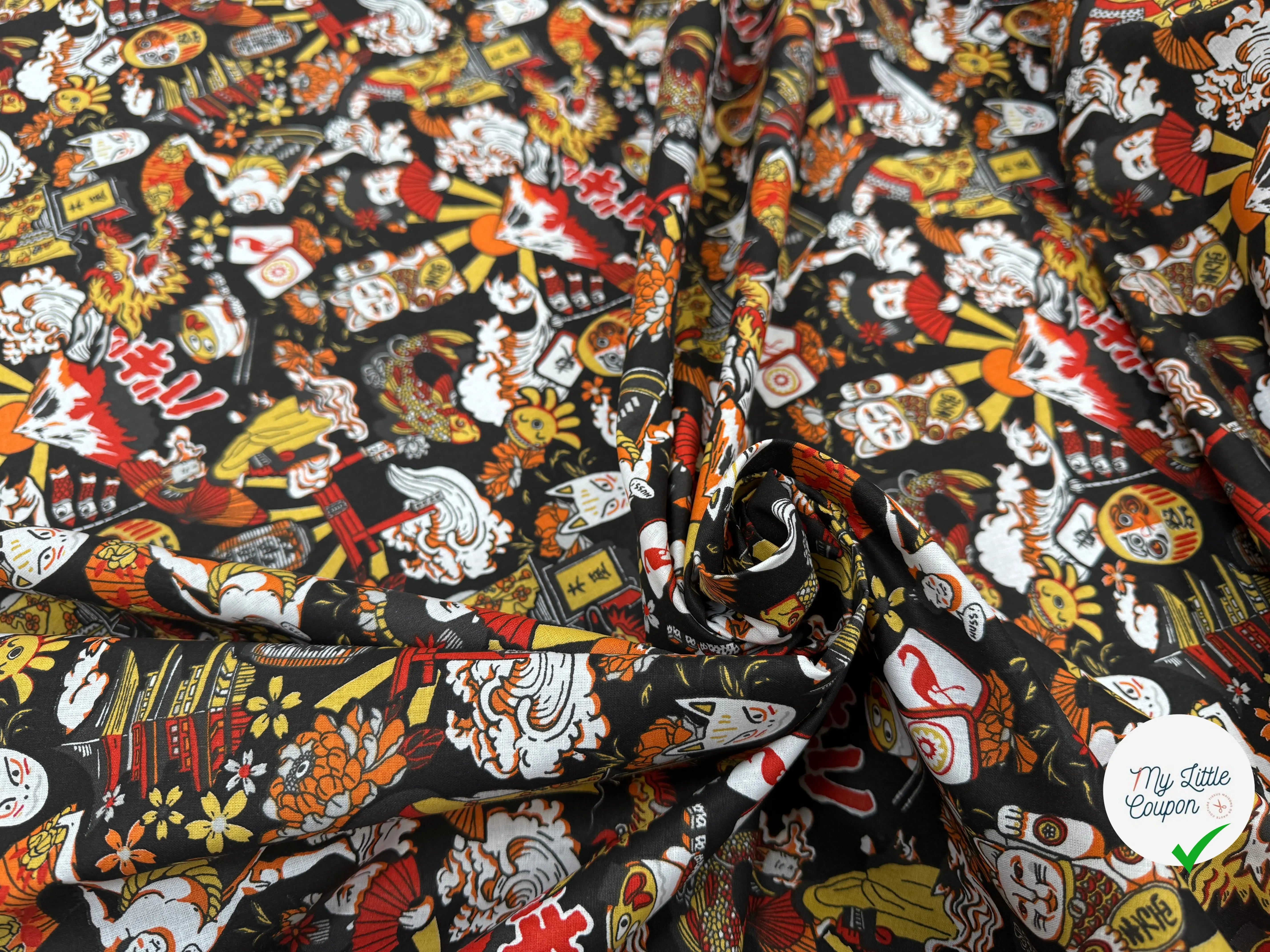 PERCALE DE COTON DARUMA NOIR - My Little Coupon