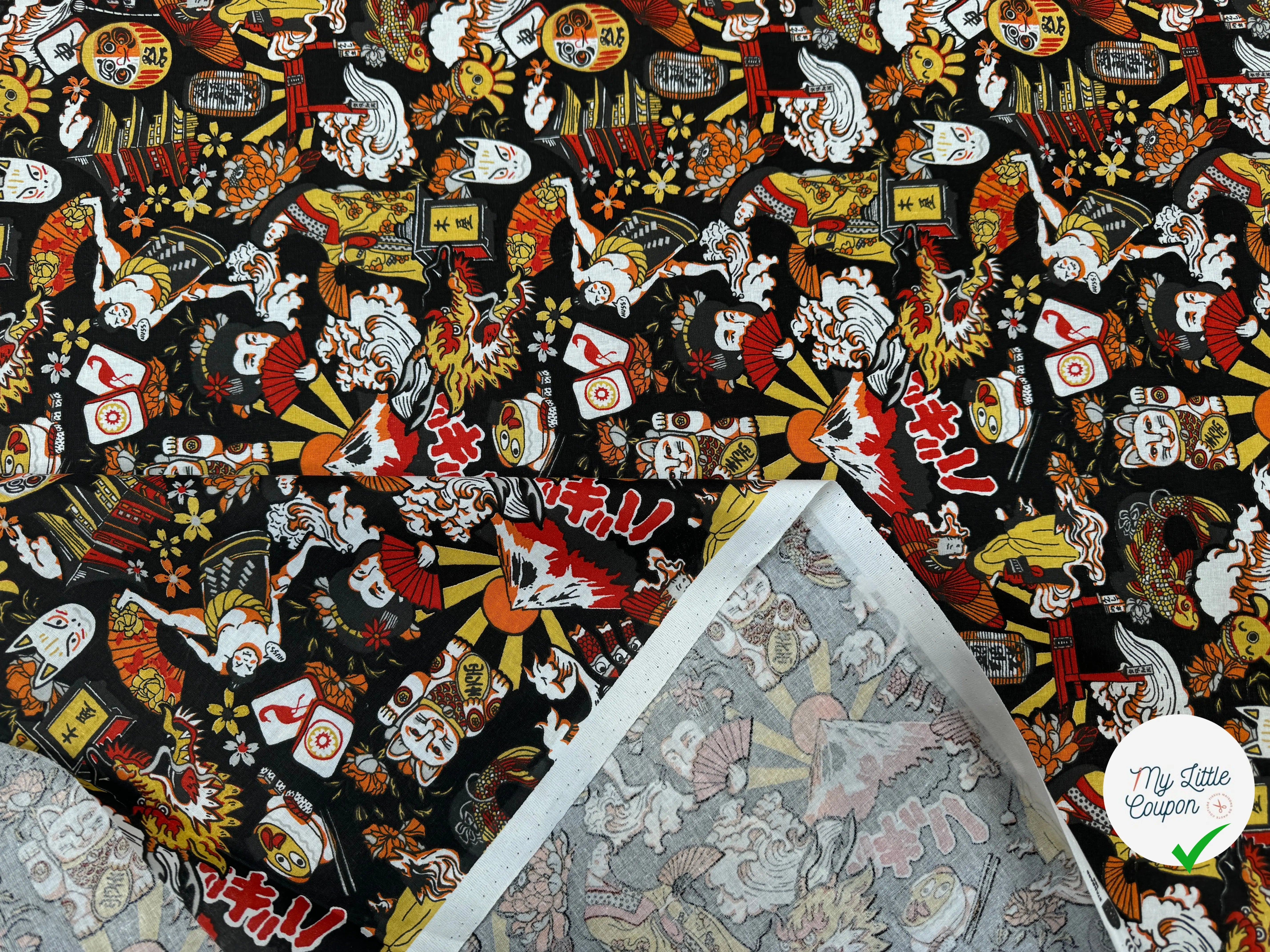 PERCALE DE COTON DARUMA NOIR - My Little Coupon