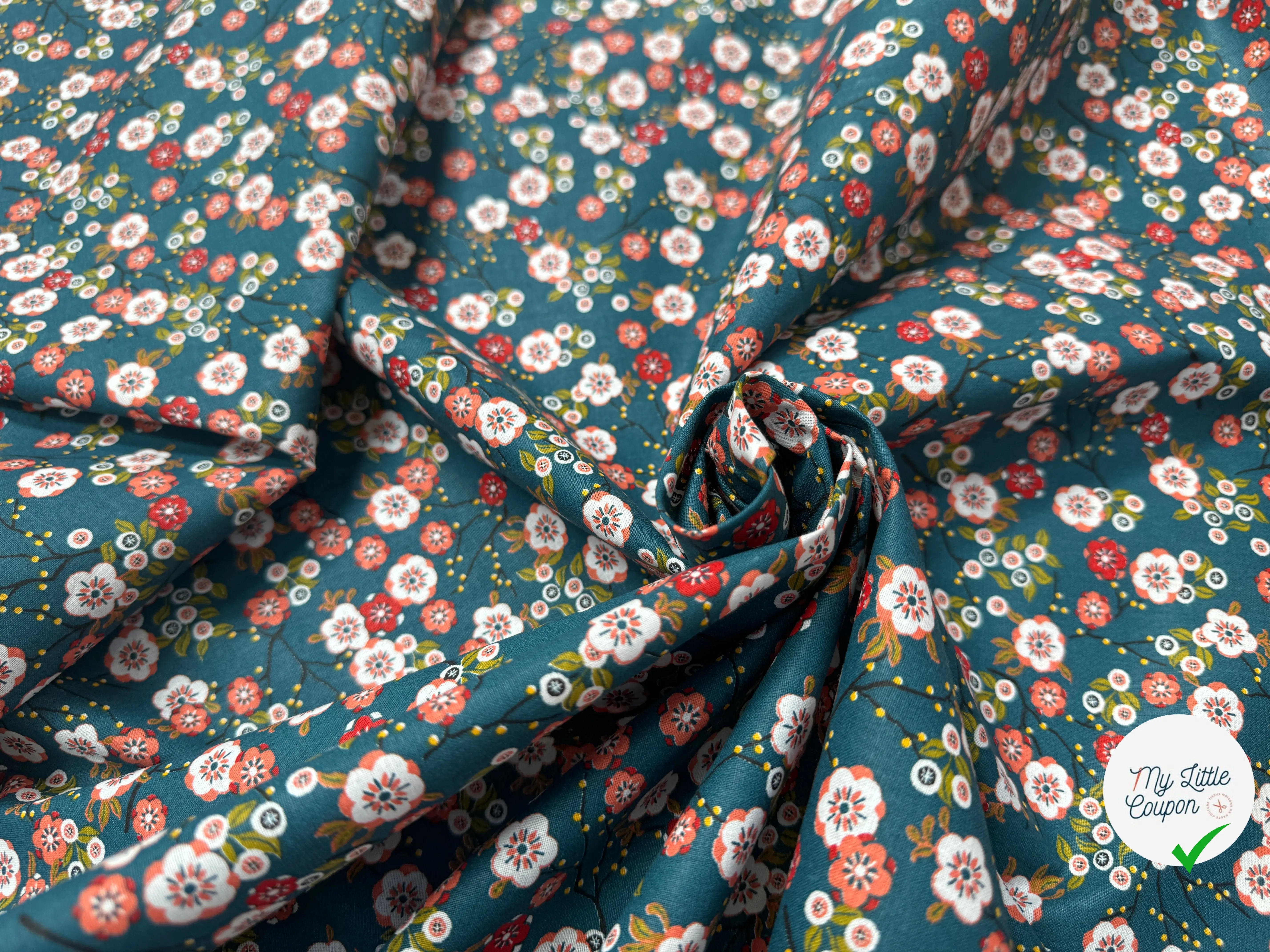 PERCALE DE COTON HOKKAIDO PETROLE EMERAUDE 150 CM - My Little Coupon