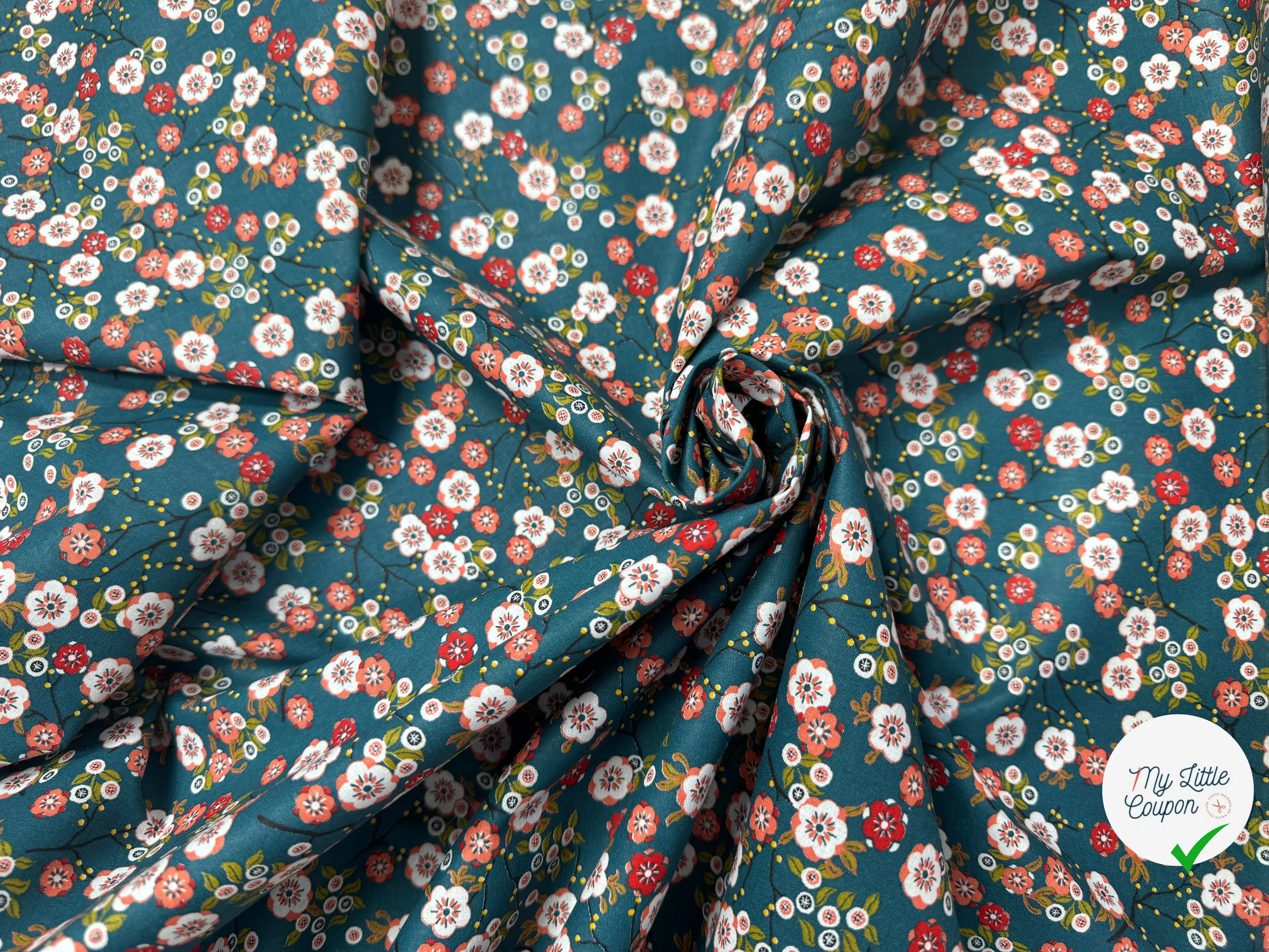 PERCALE DE COTON HOKKAIDO PETROLE EMERAUDE 150 CM - My Little Coupon