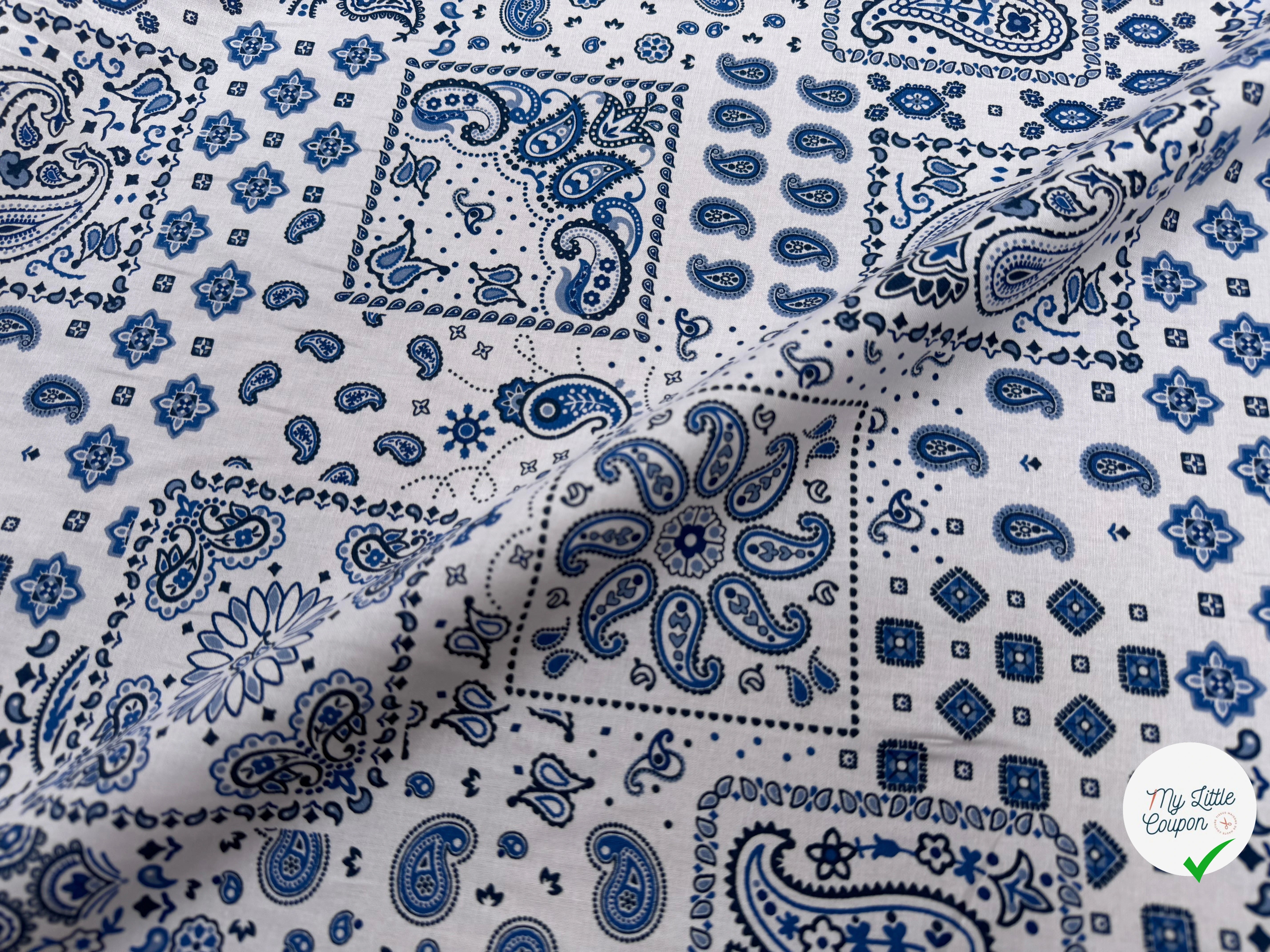 PERCALE DE COTON KANSAS BLANC BLEU 150 CM - My Little Coupon