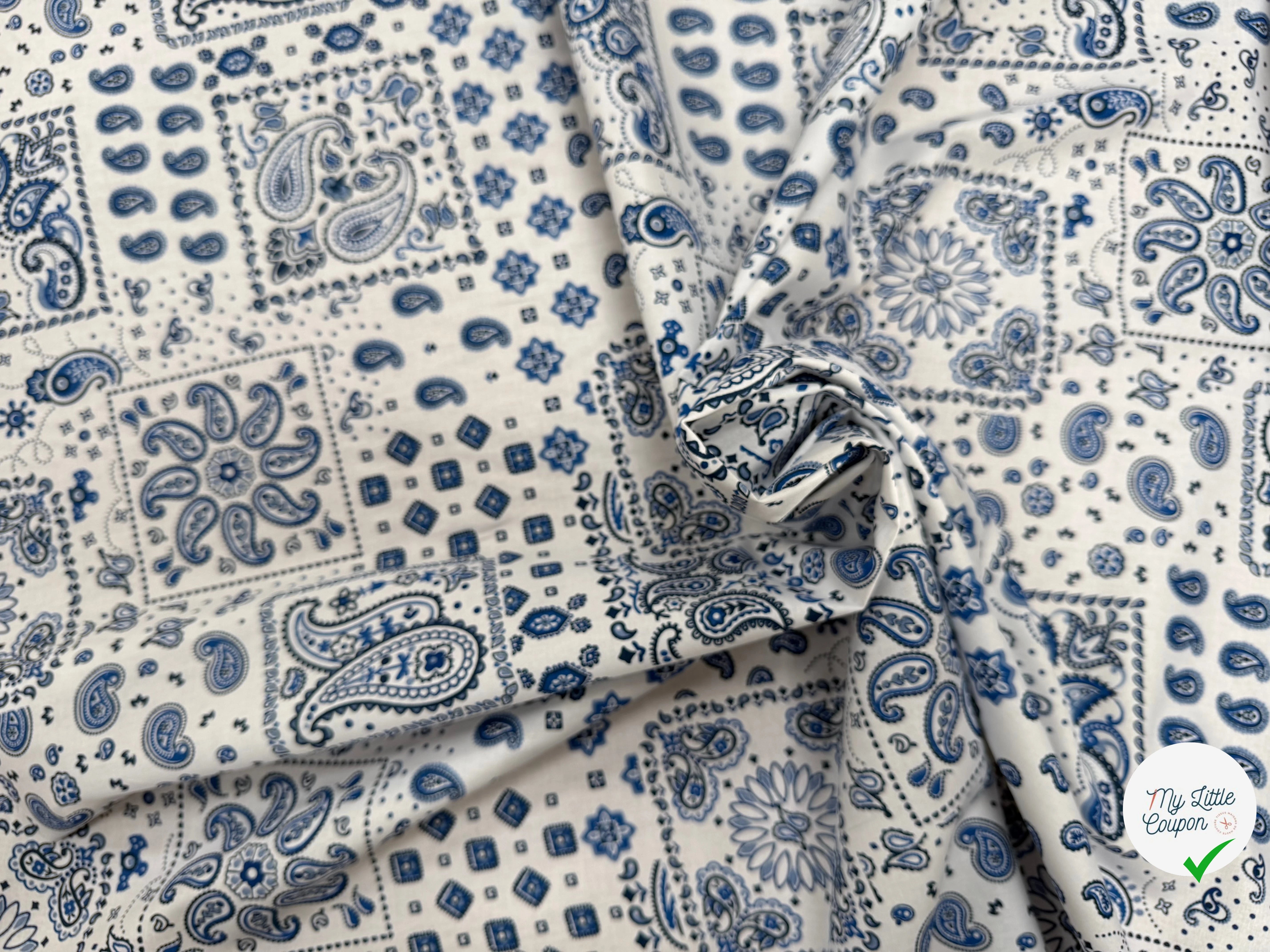 PERCALE DE COTON KANSAS BLANC BLEU 150 CM - My Little Coupon