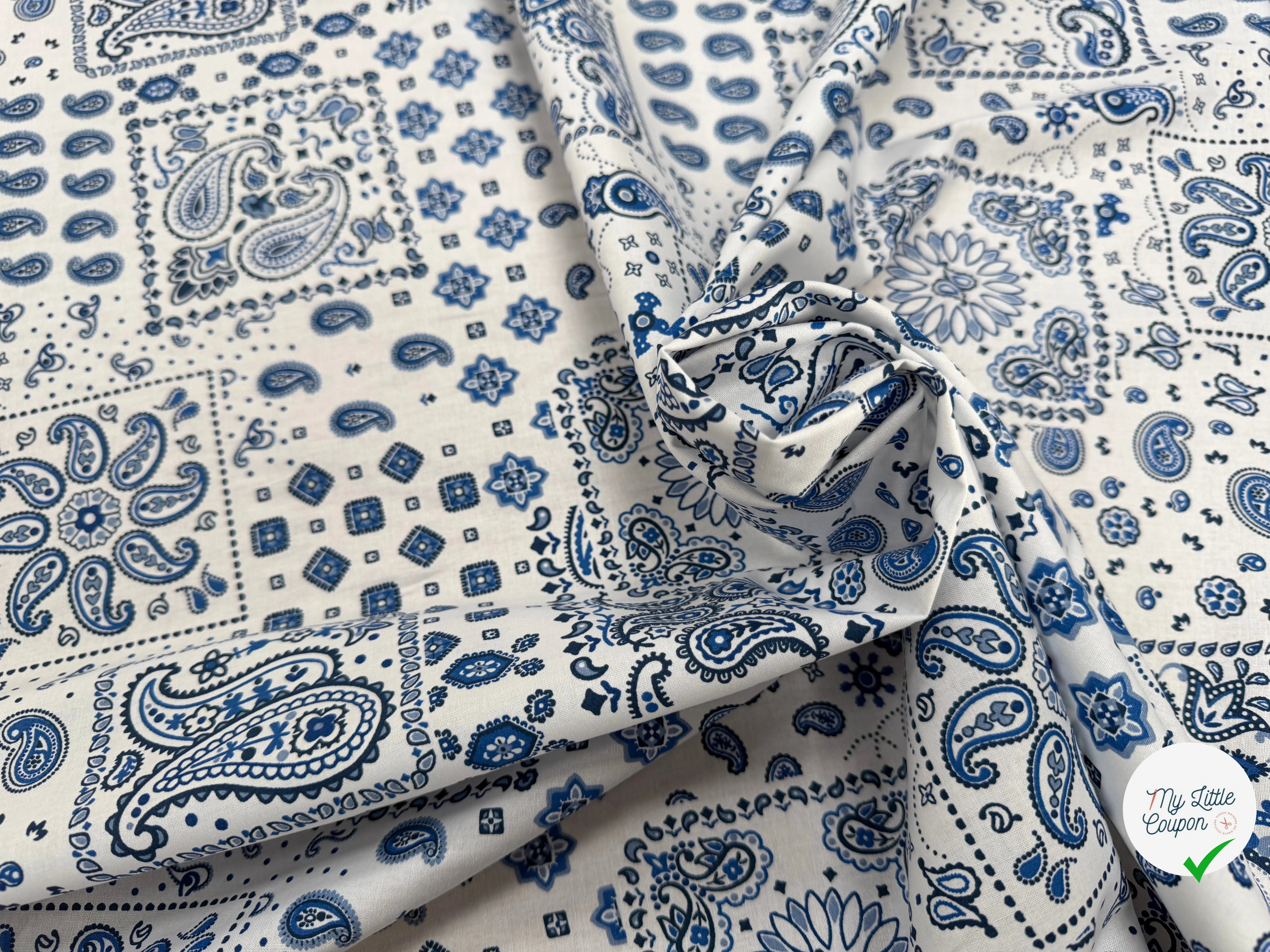 PERCALE DE COTON KANSAS BLANC BLEU 150 CM - My Little Coupon
