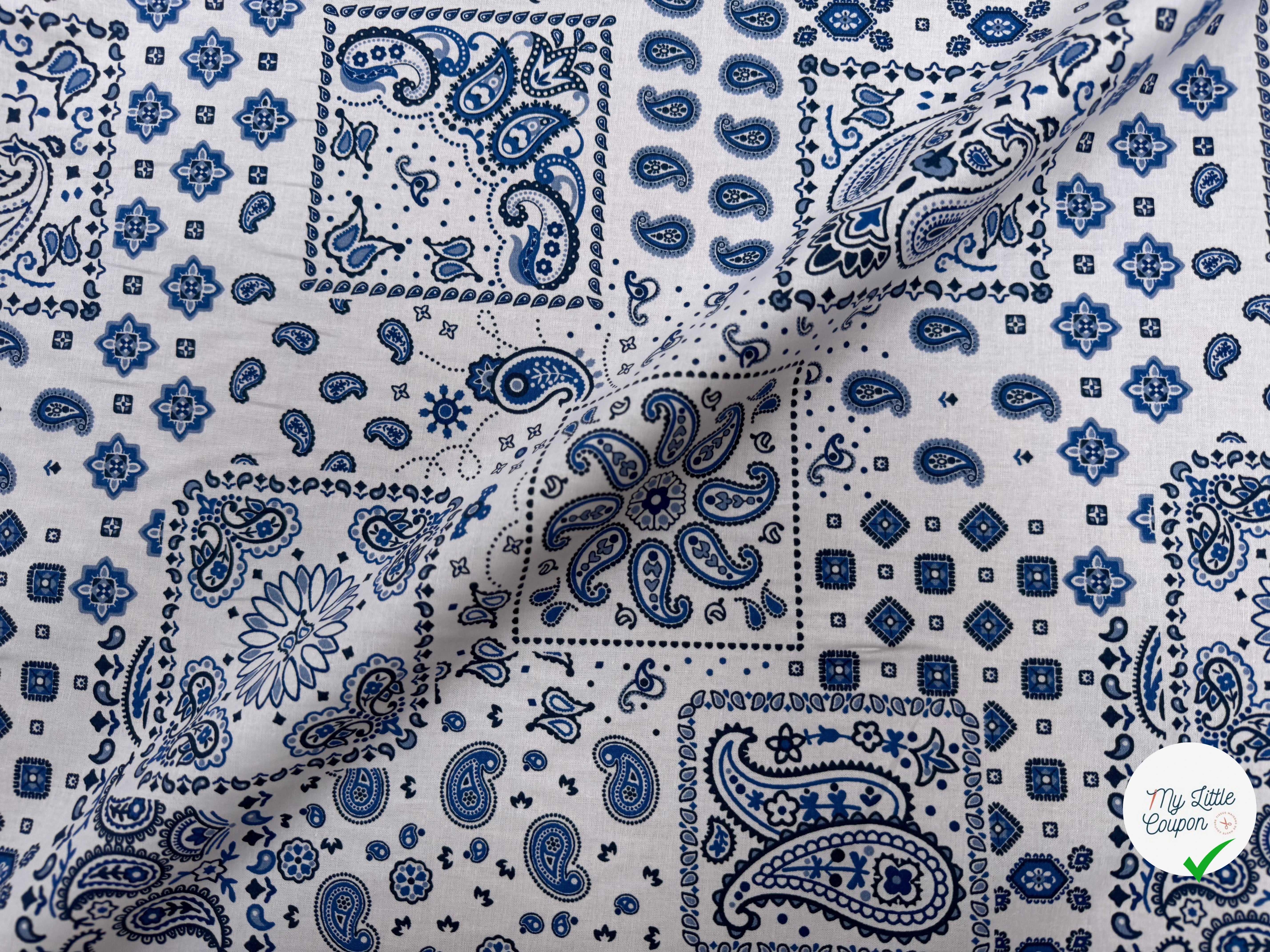 PERCALE DE COTON KANSAS BLANC BLEU 150 CM - My Little Coupon