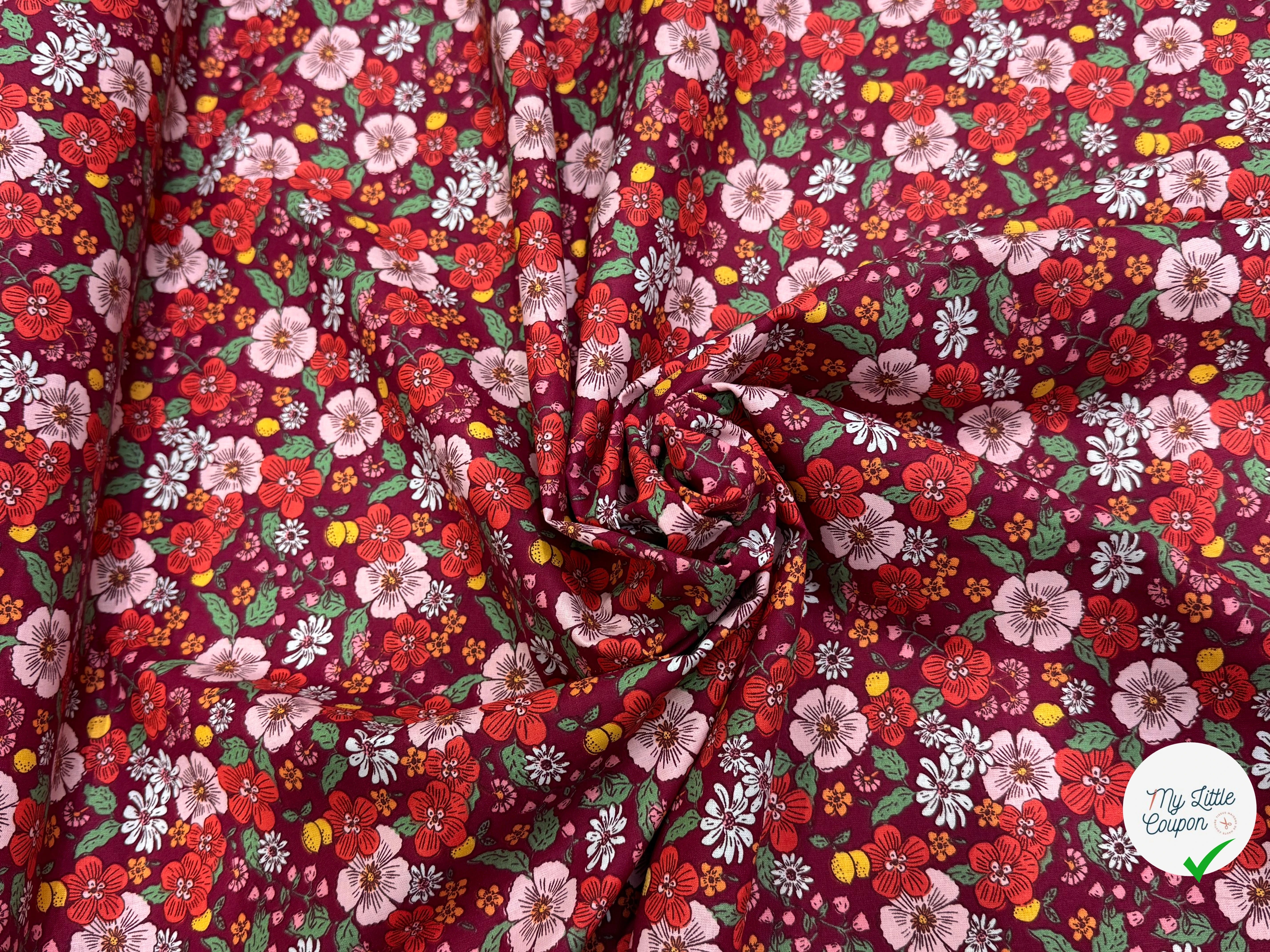 PERCALE DE COTON SUZIE BORDEAUX 150 CM - My Little Coupon