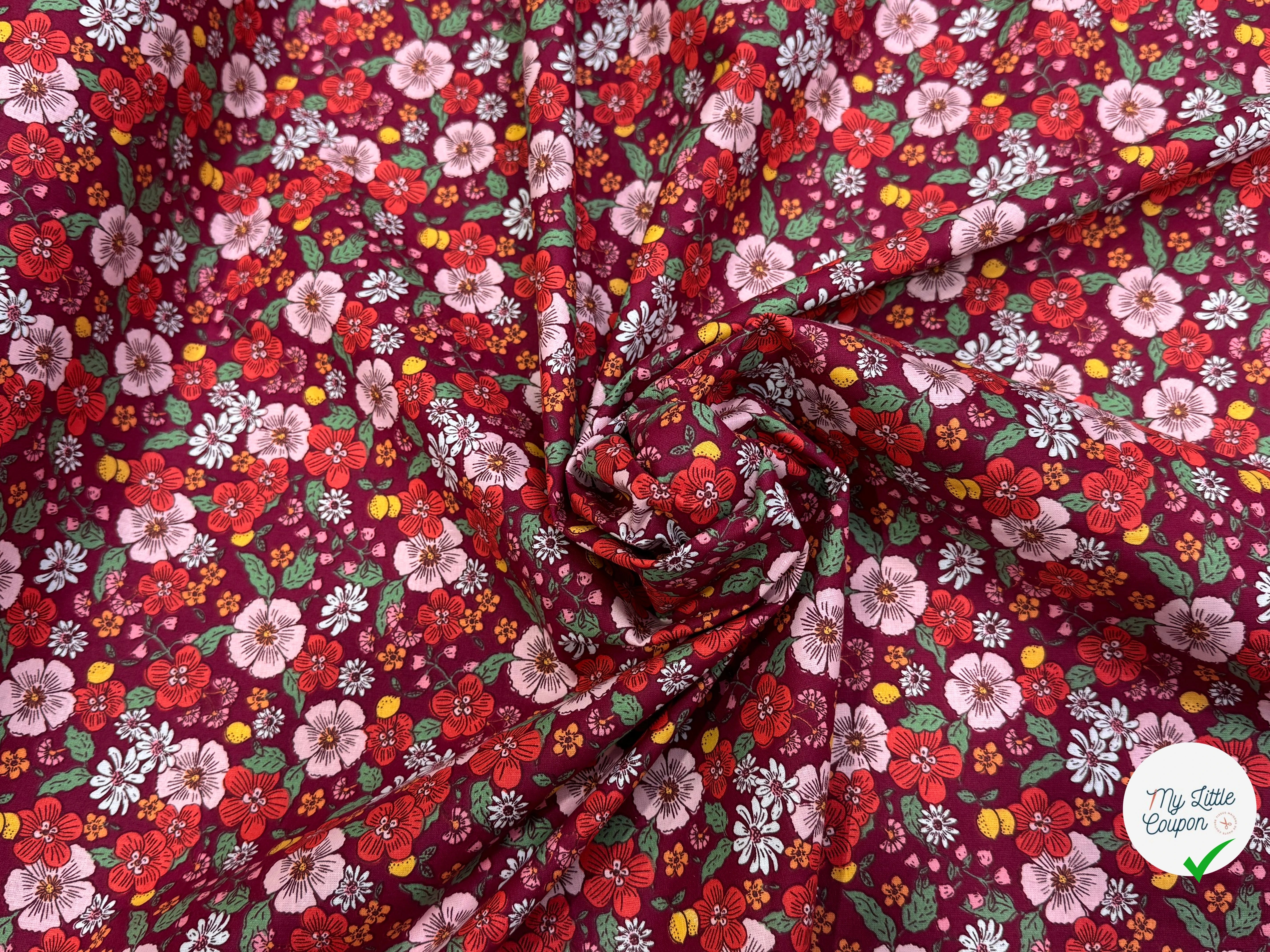 PERCALE DE COTON SUZIE BORDEAUX 150 CM - My Little Coupon