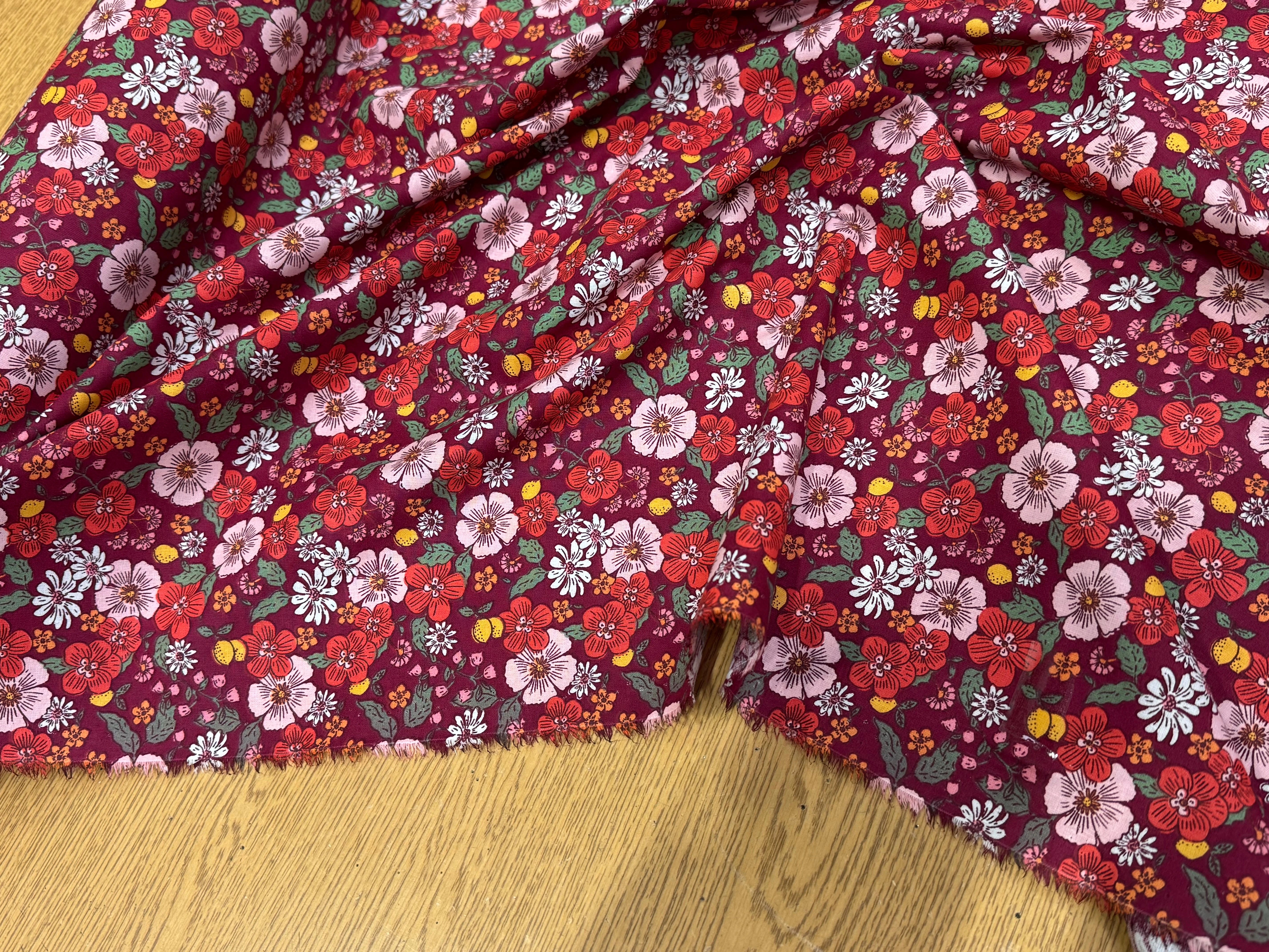 PERCALE DE COTON SUZIE BORDEAUX 150 CM - My Little Coupon