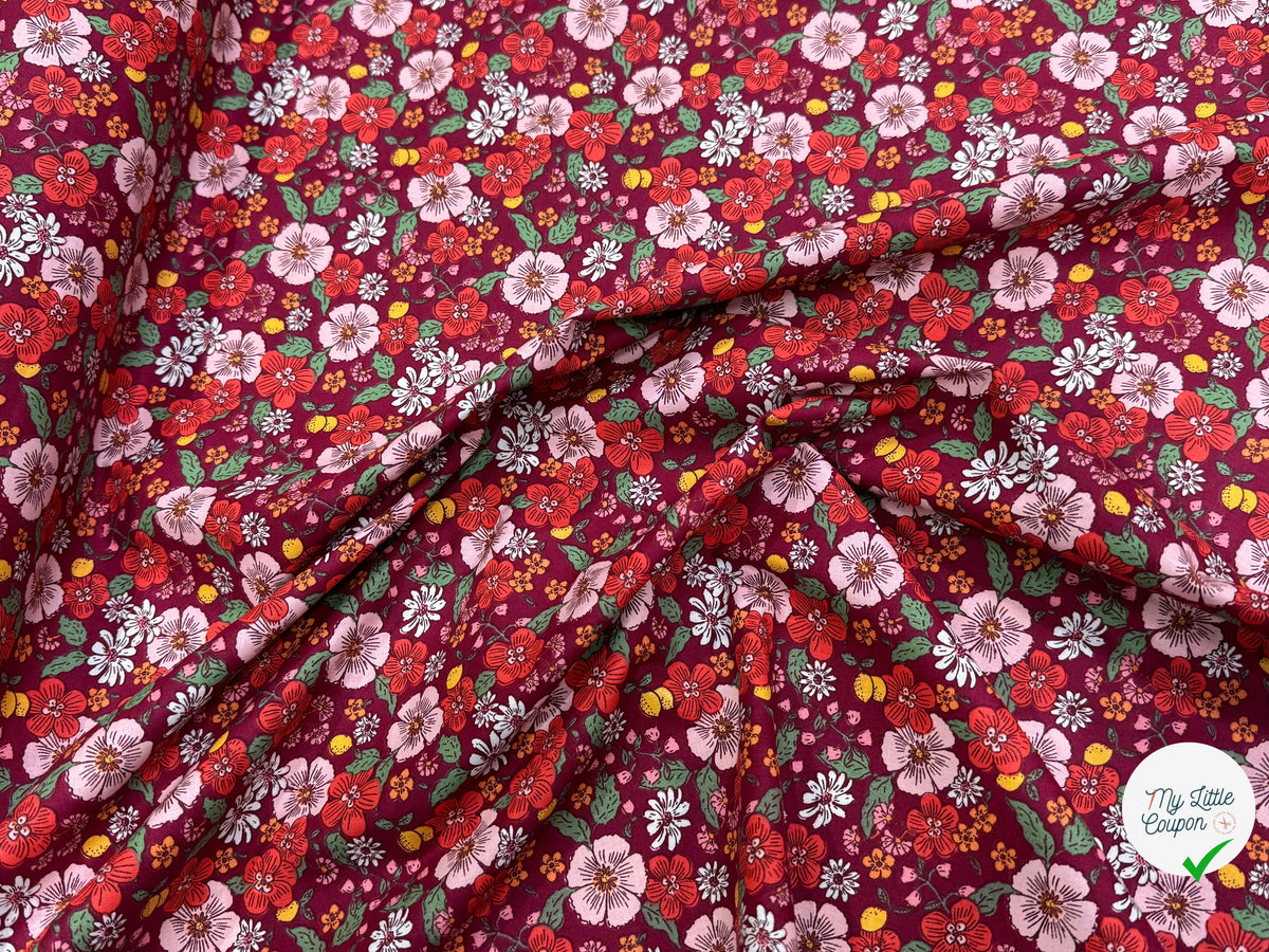 PERCALE DE COTON SUZIE BORDEAUX 150 CM - My Little Coupon