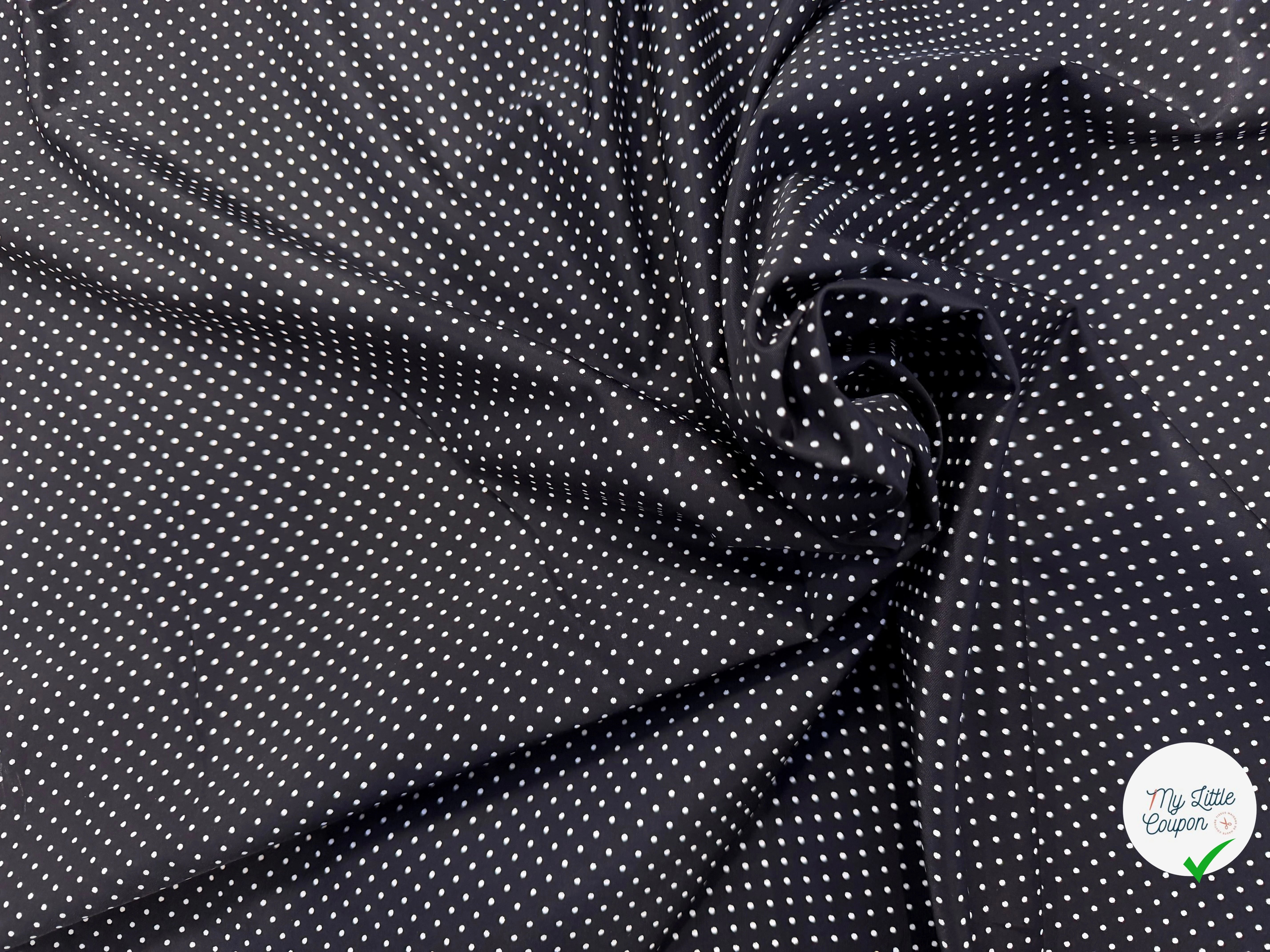 POPELINE À CANNES FOND NOIR À PETITS POIS BLANC - My Little Coupon