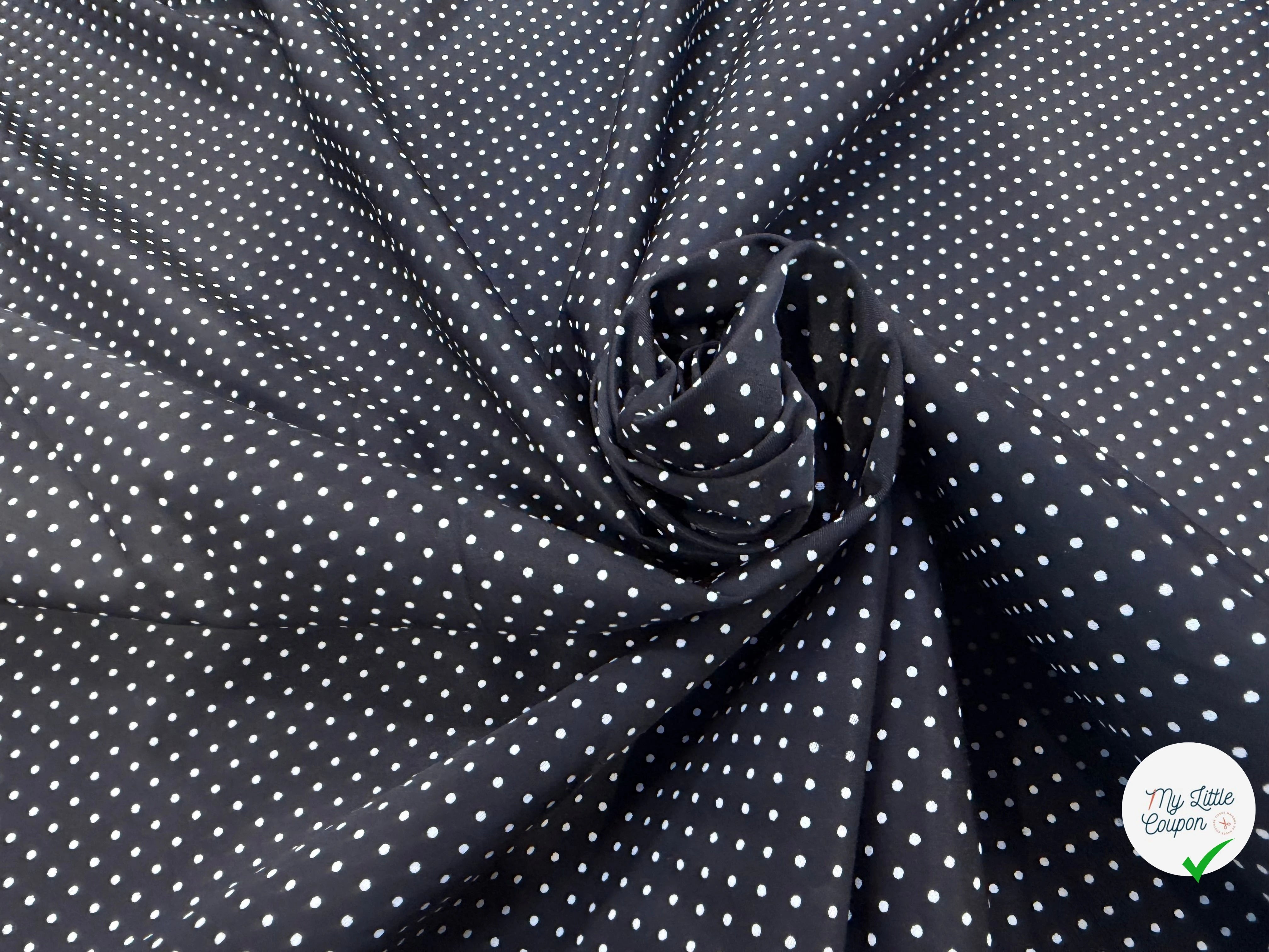 POPELINE À CANNES FOND NOIR À PETITS POIS BLANC - My Little Coupon
