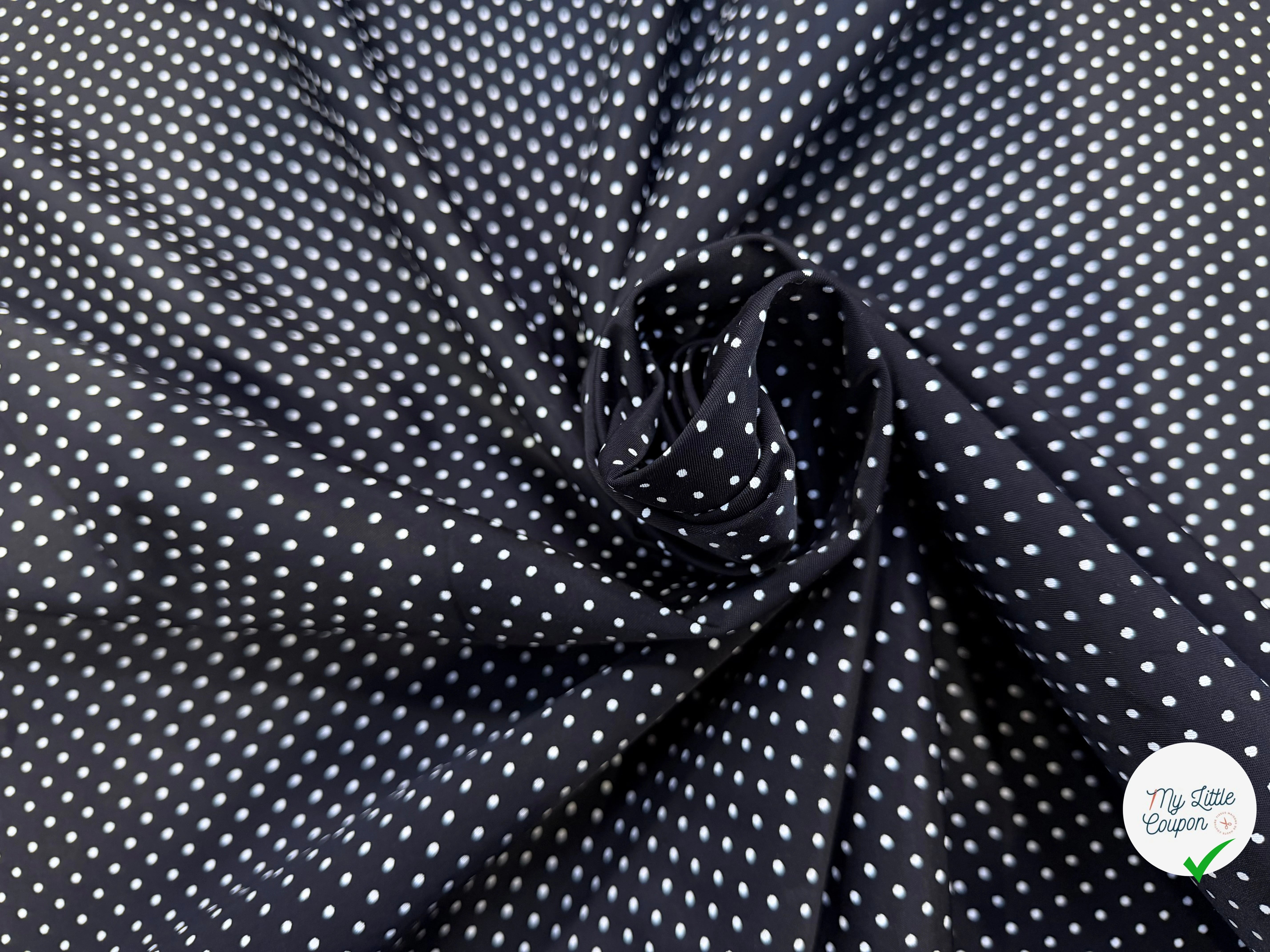 POPELINE À CANNES FOND NOIR À PETITS POIS BLANC - My Little Coupon