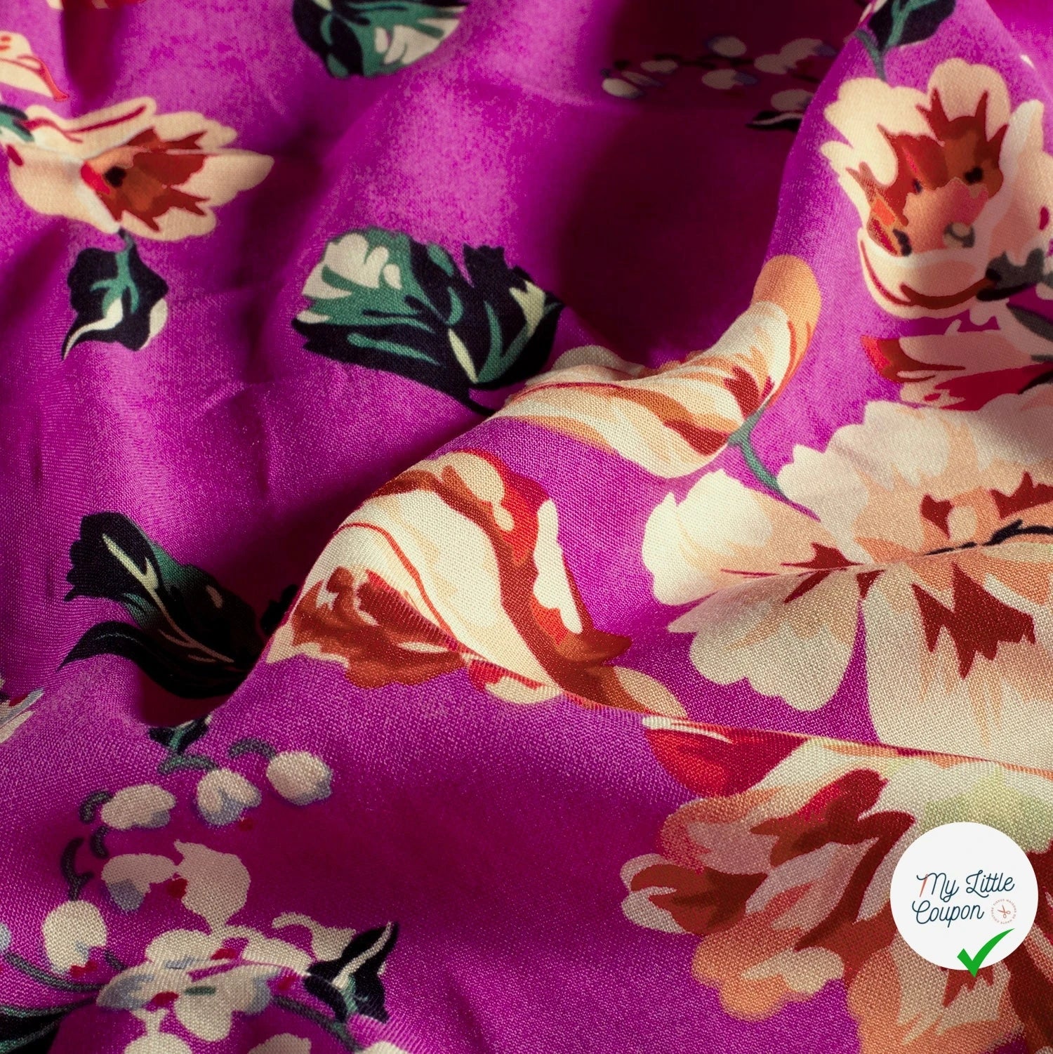 POPELINE BAMBOU IMPRIMÉ FLEURS FUCHSIA - My Little Coupon