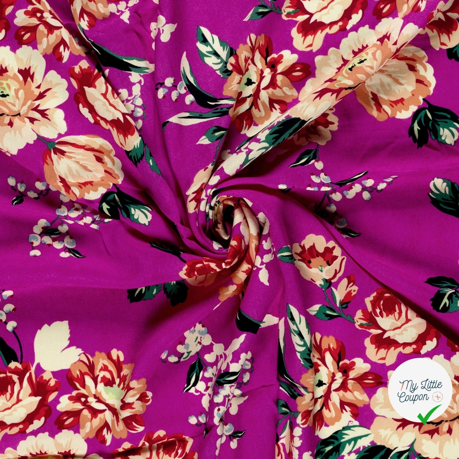 POPELINE BAMBOU IMPRIMÉ FLEURS FUCHSIA - My Little Coupon