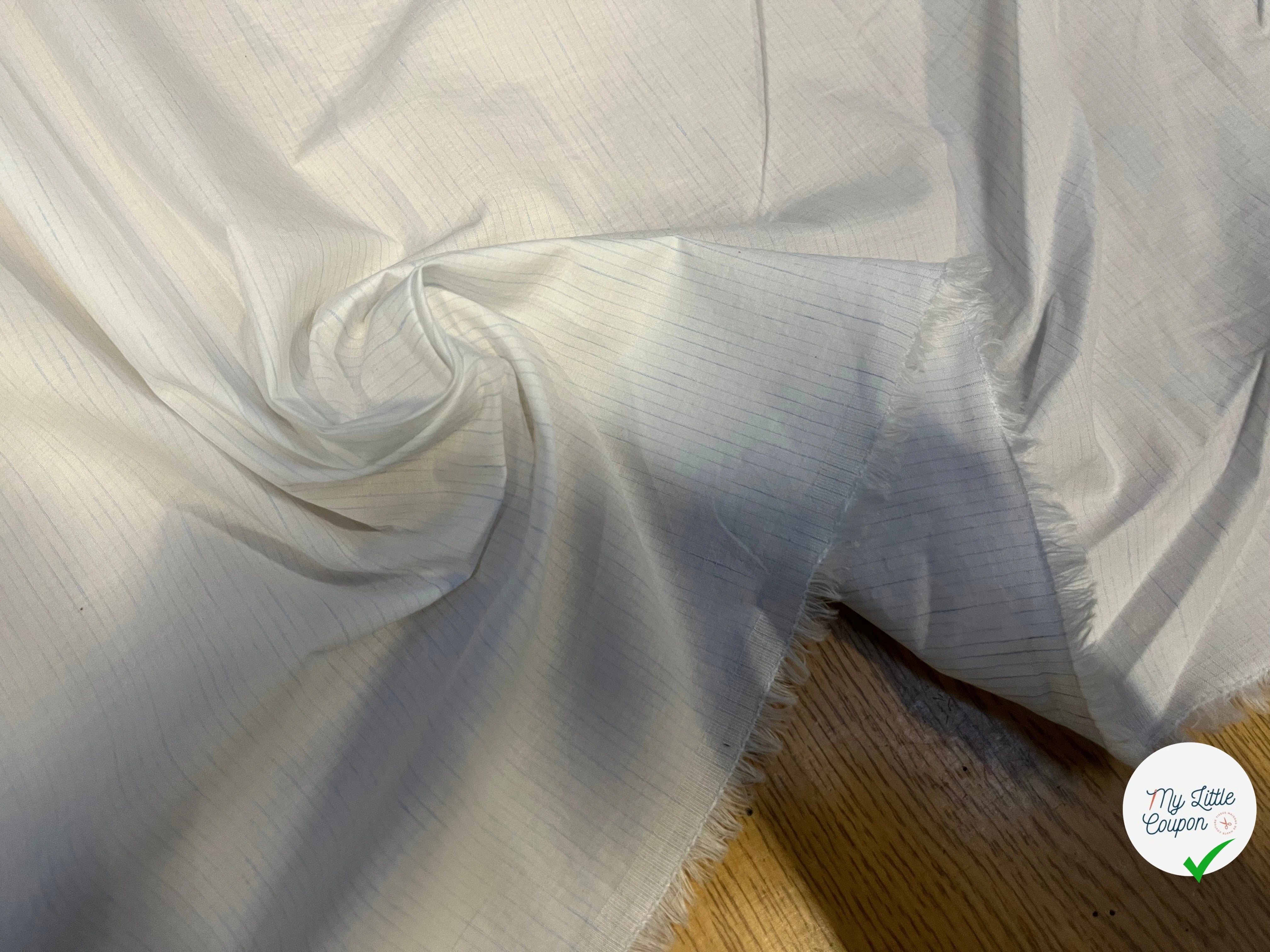 POPELINE BLANCHES À RAYURES BLEUES PIQUÉES - My Little Coupon