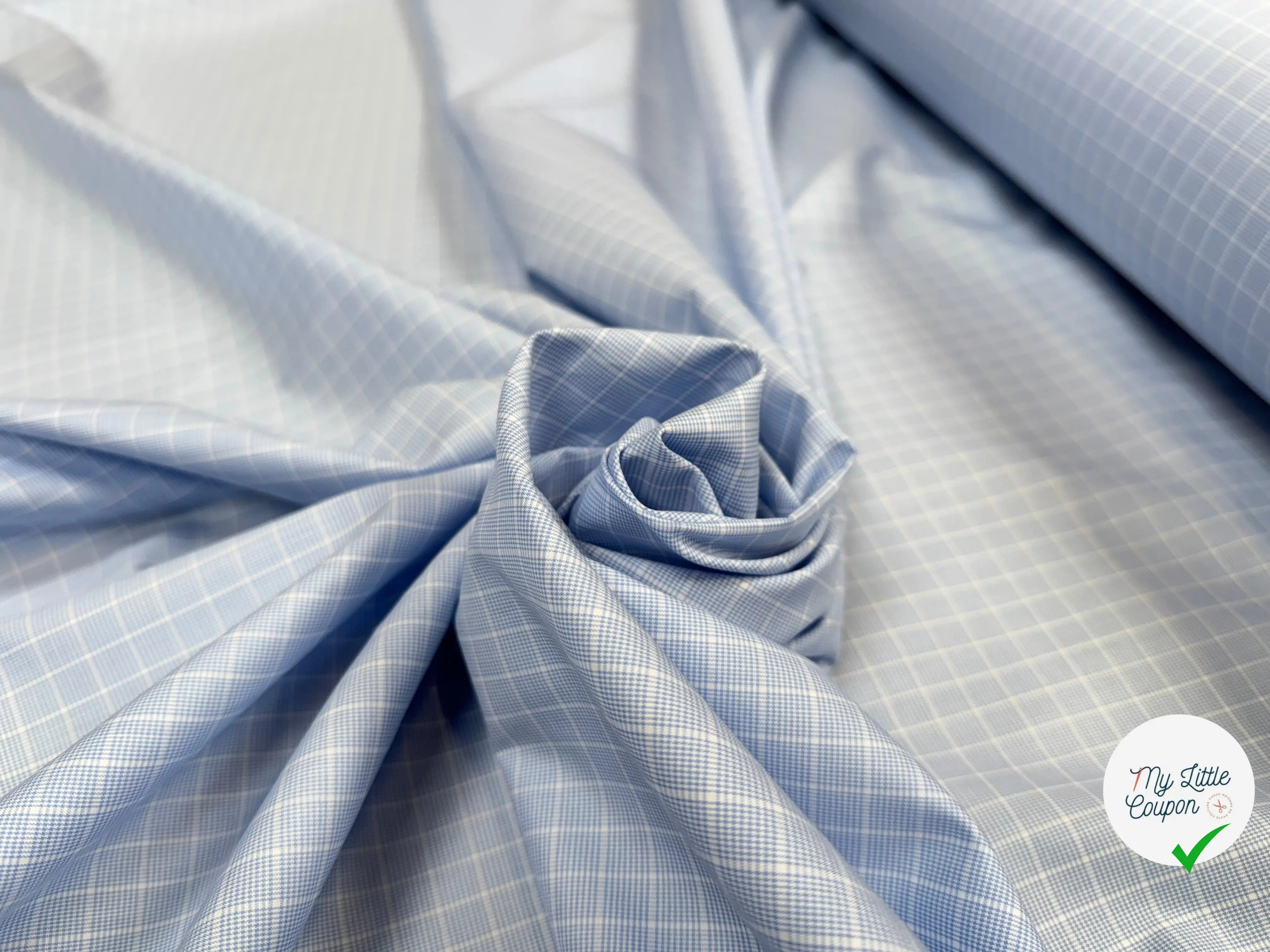 POPELINE CARREAUX BLEU CLAIR - My Little Coupon