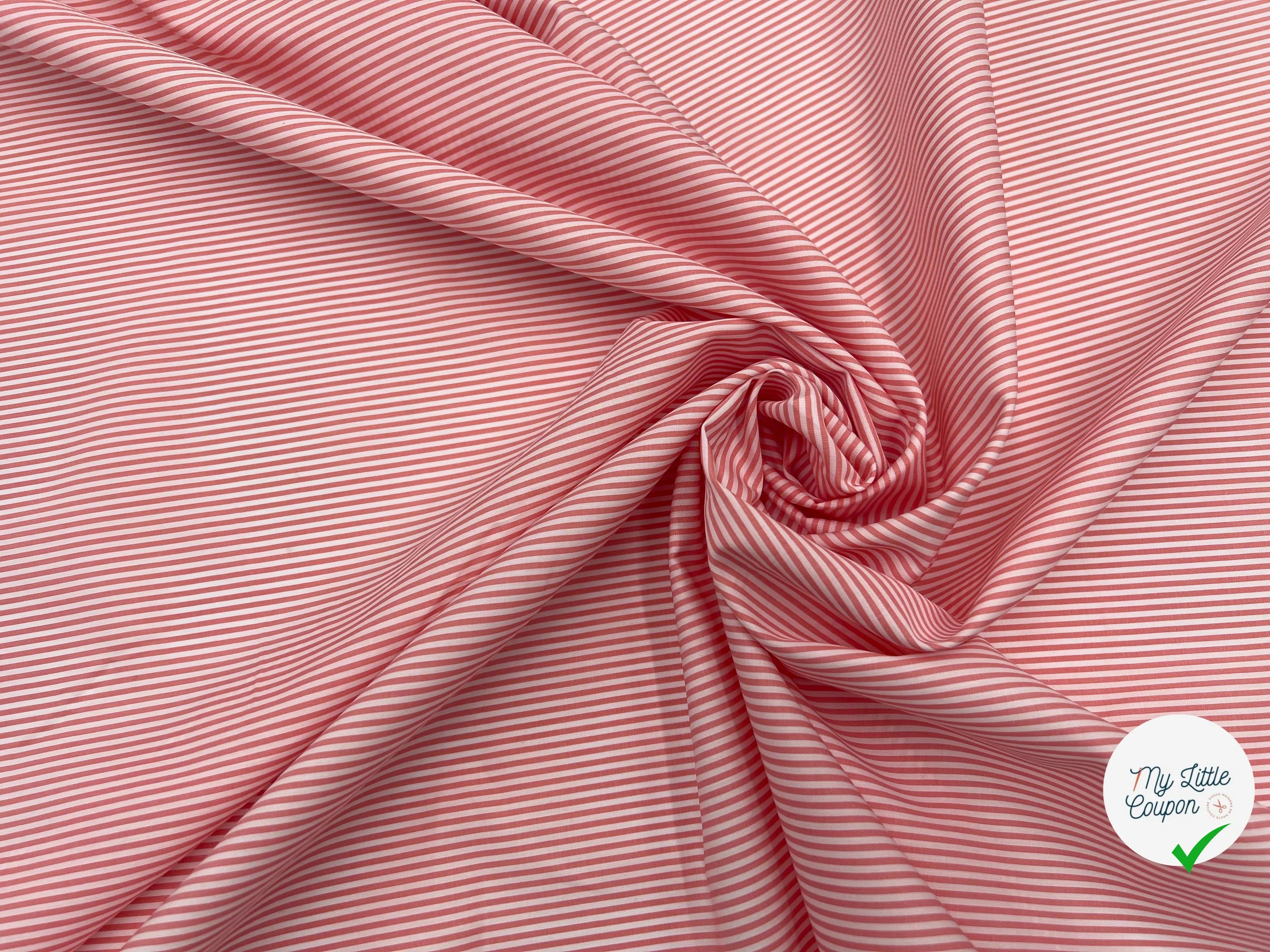 POPELINE CHEMISE FINES RAYURES ROSE PÊCHE - coupon de tissu de 3 mètres - My Little Coupon - tissu - coudre