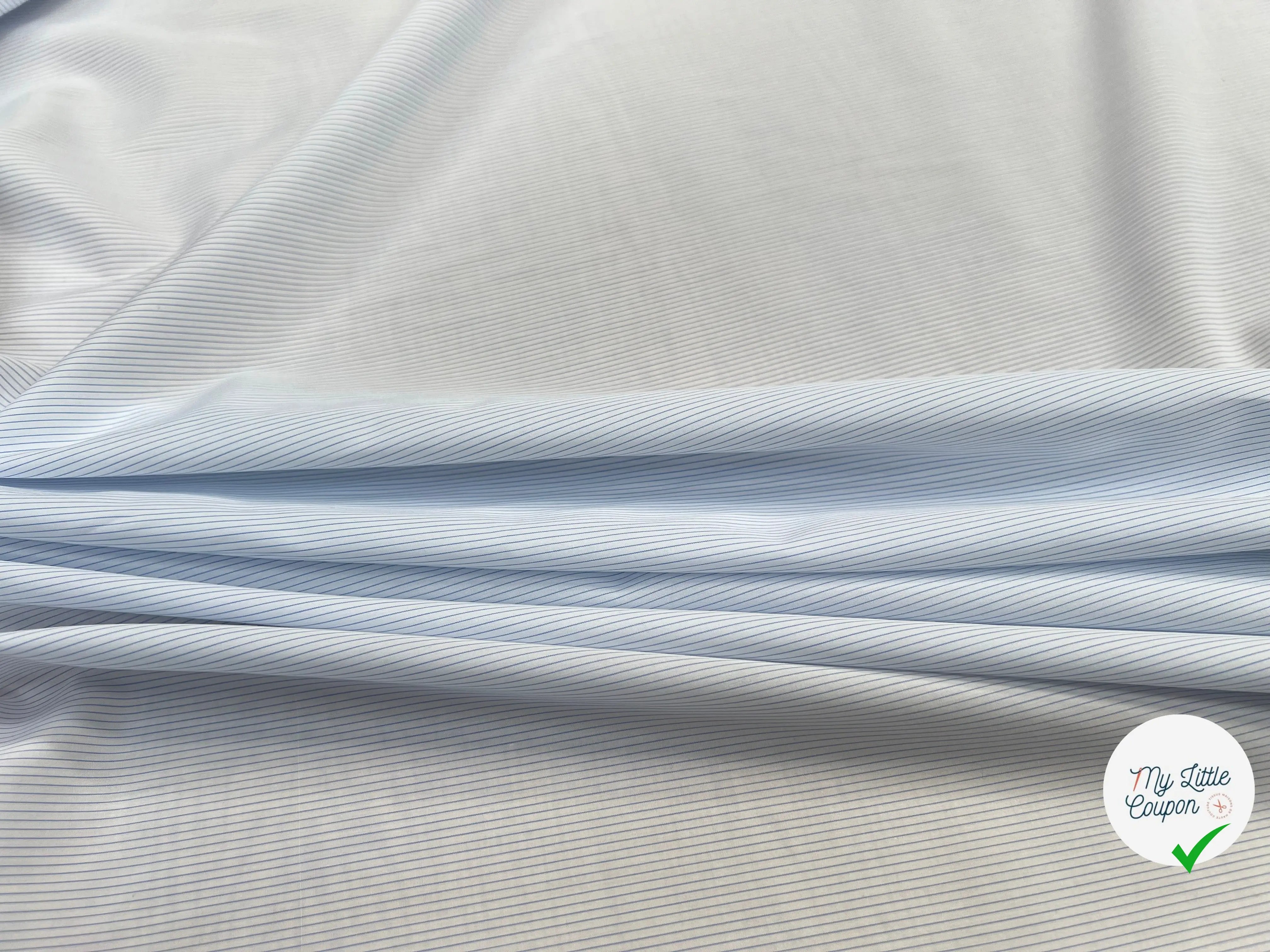 POPELINE COTON  BLANCHE FINES RAYURES BLEUX - My Little Coupon