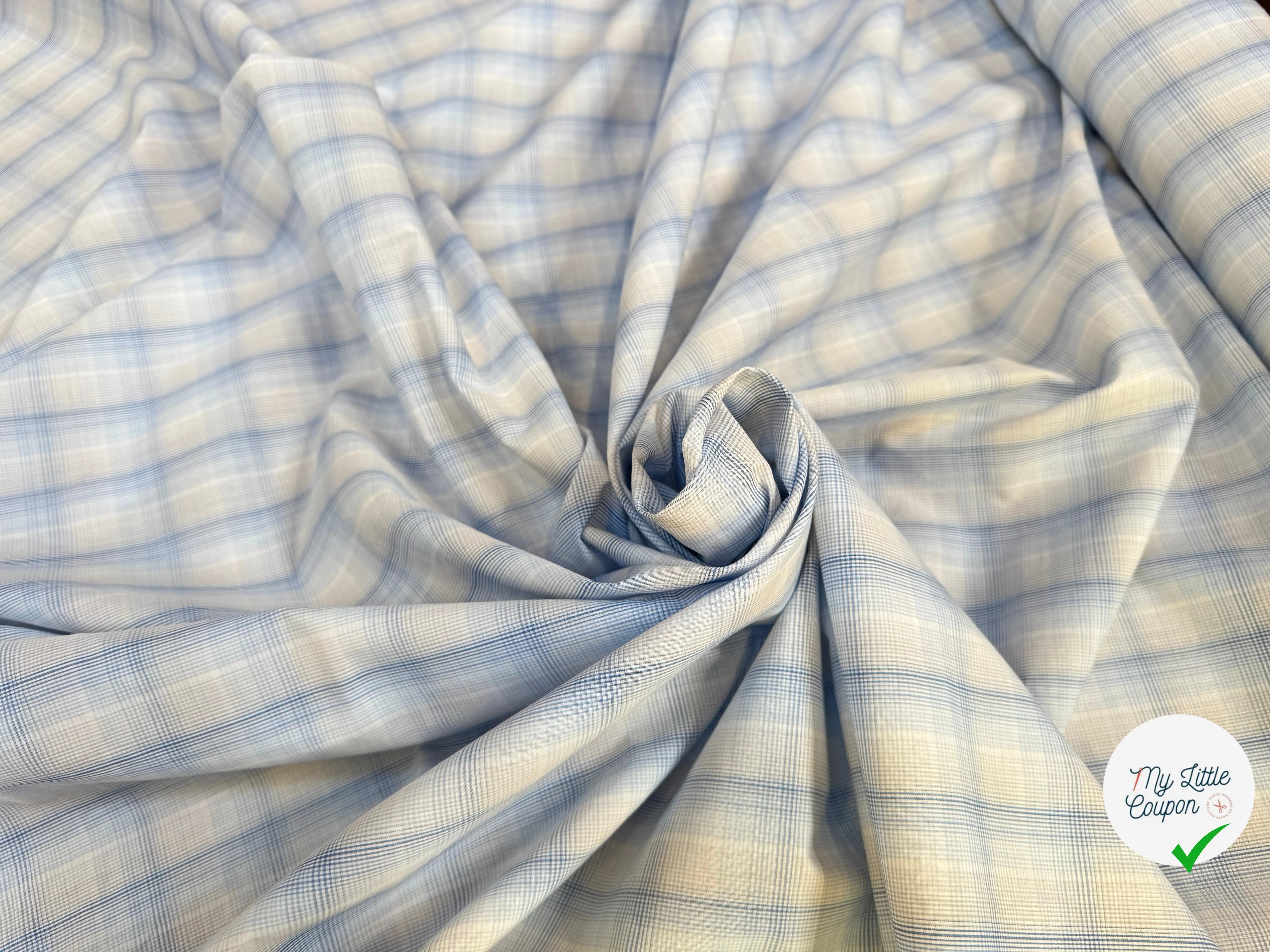 POPELINE COTON CARREAUX FOND BLANC BLEU - My Little Coupon