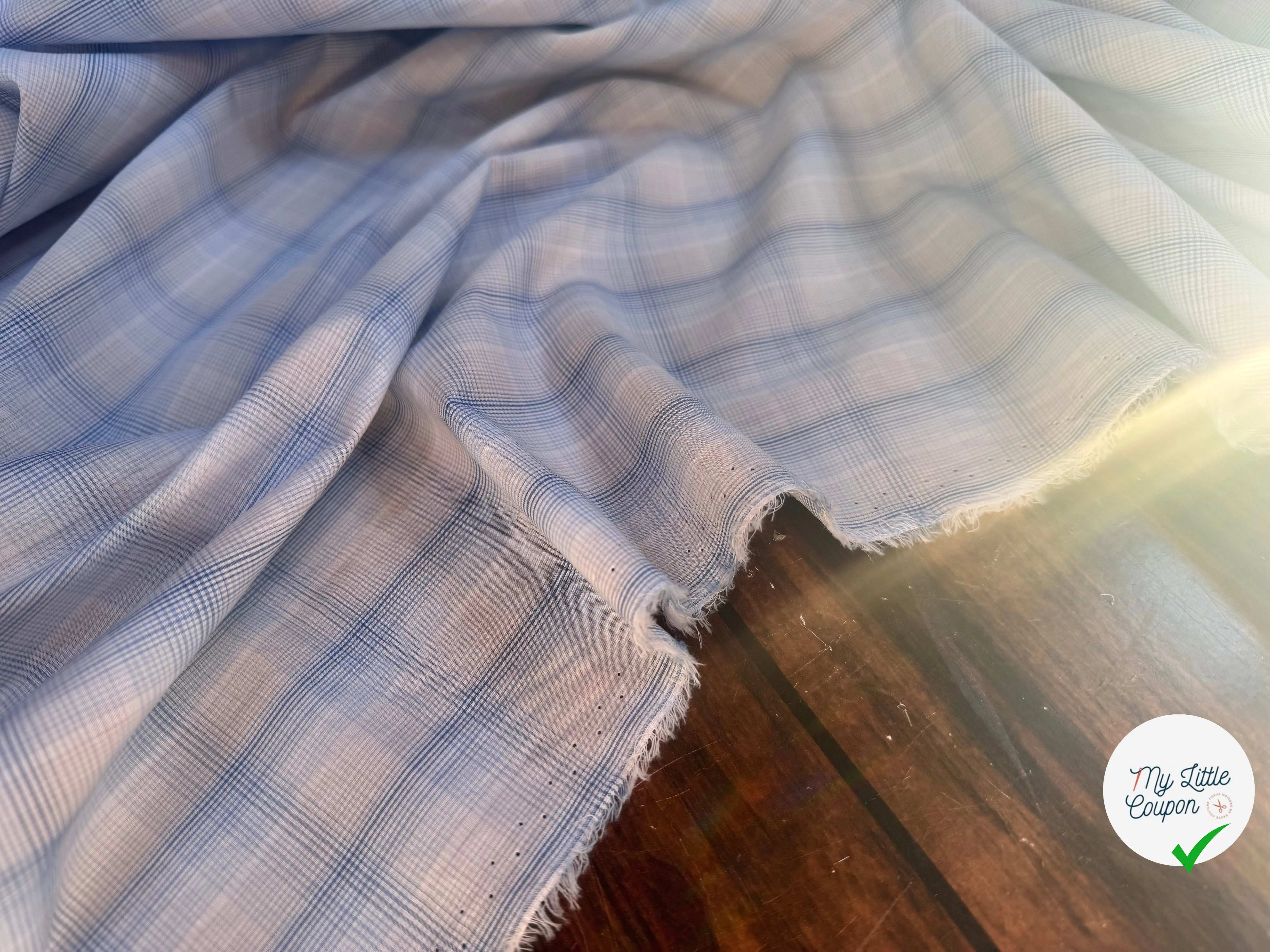 POPELINE COTON CARREAUX FOND BLANC BLEU - My Little Coupon