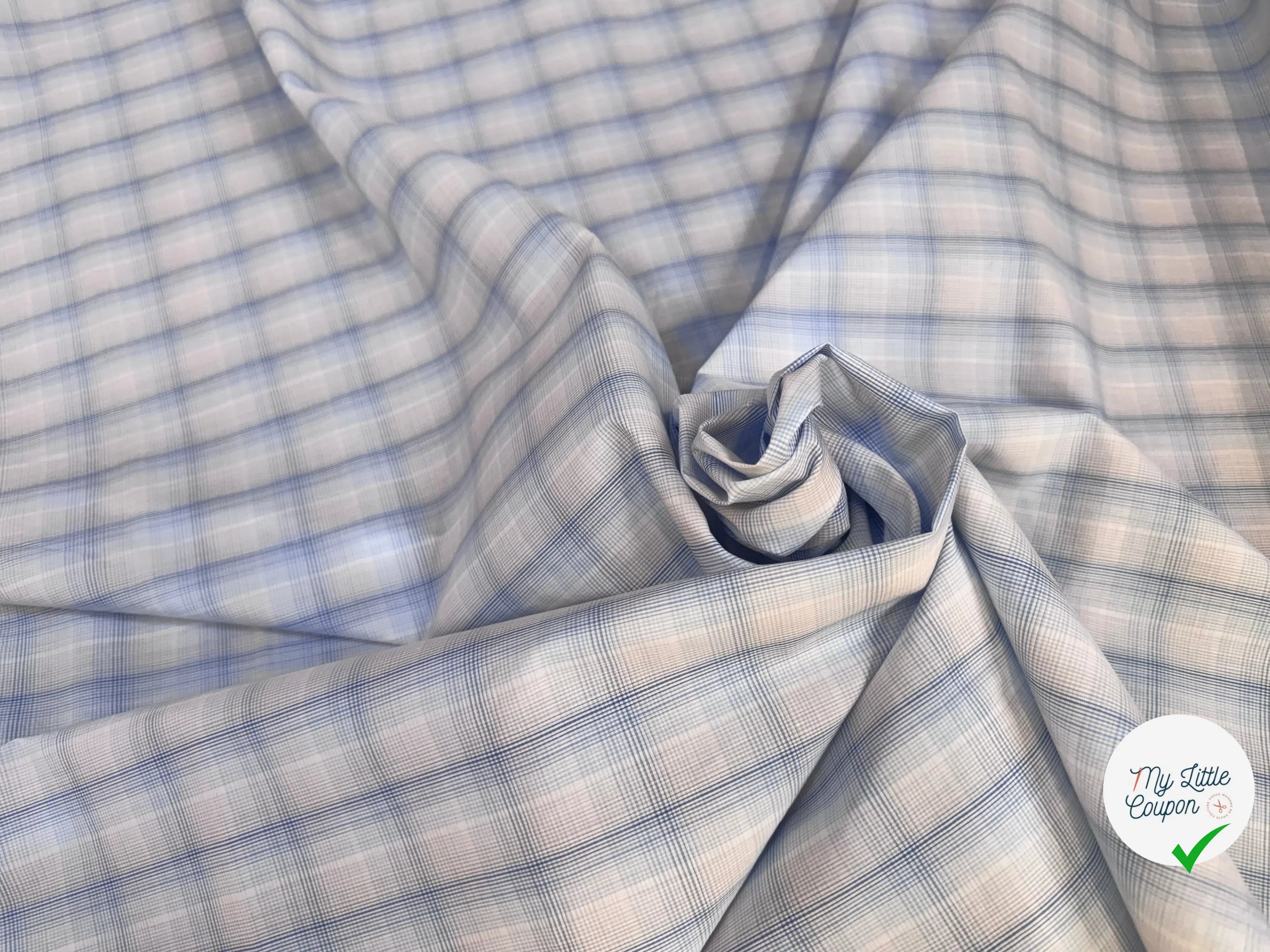 POPELINE COTON CARREAUX FOND BLANC BLEU - My Little Coupon