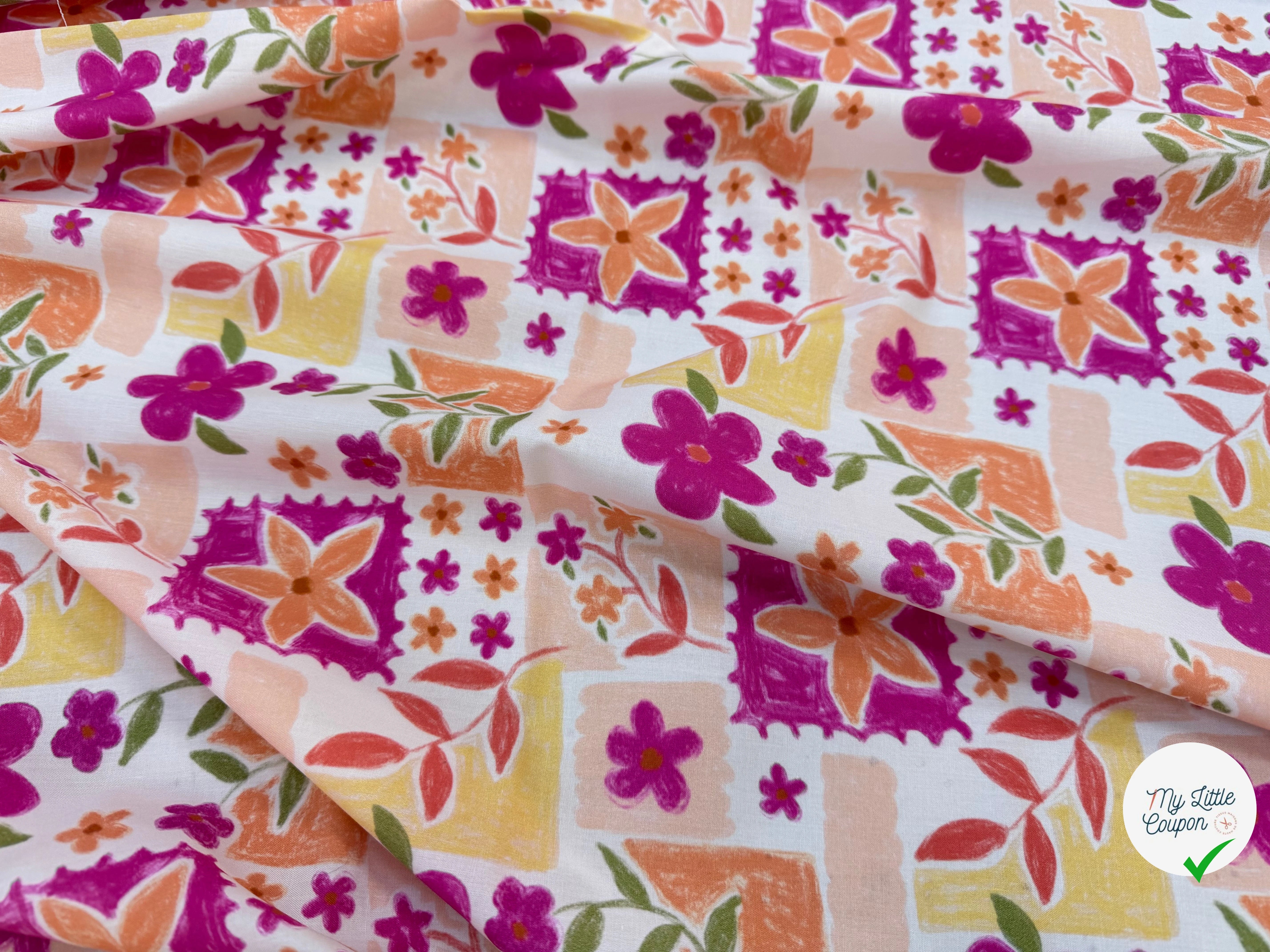 POPELINE COTON DIGITAL FLOWERS – FUCHSIA - My Little Coupon