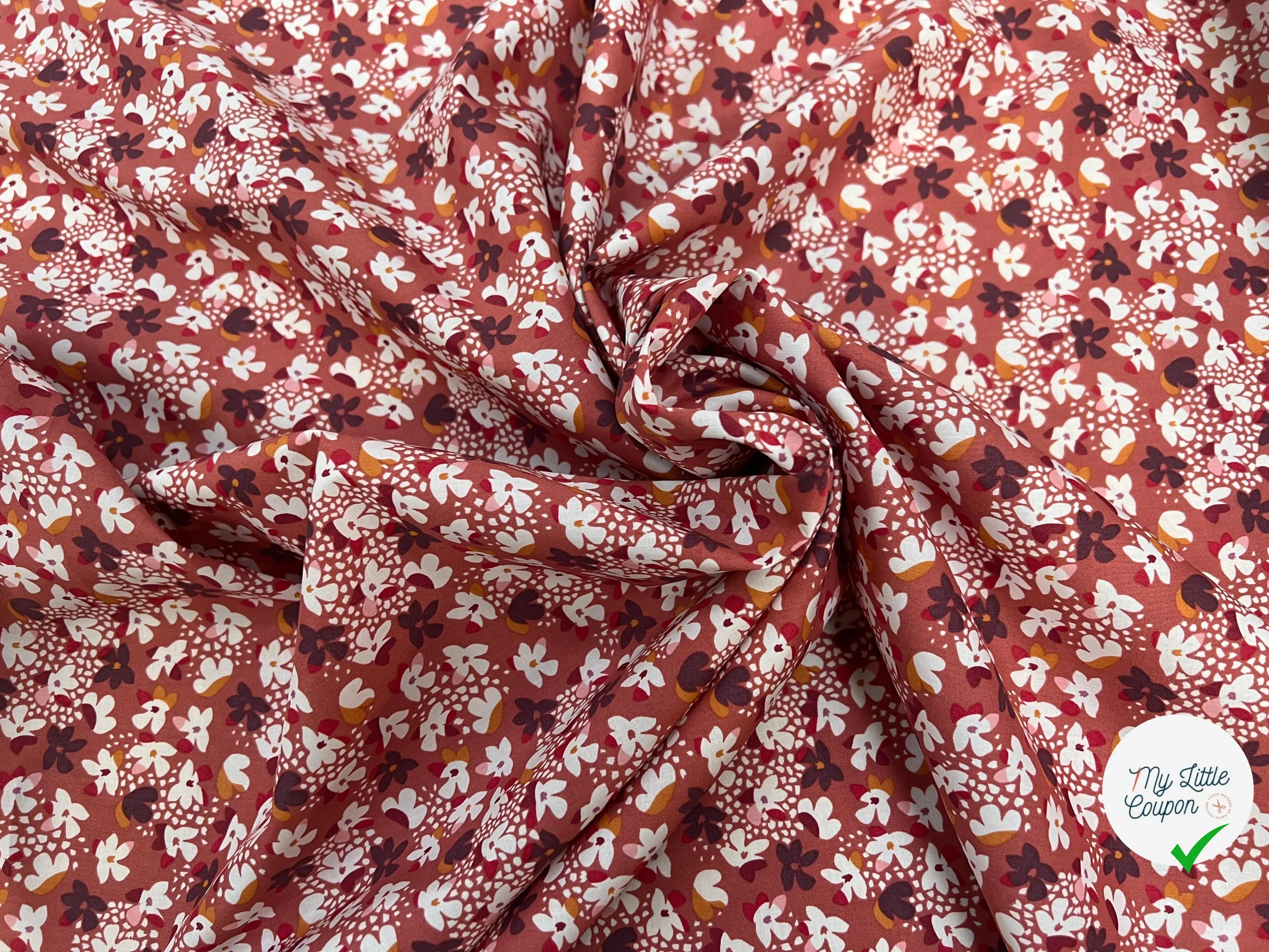 POPELINE COTON IMPRIMÉE HANEVE ROSE FRUITE / M.CHAUDS - My Little Coupon