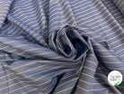 POPELINE COTON RAYURES 15MM FOND BLEU RAYURES BLANCHES - My Little Coupon