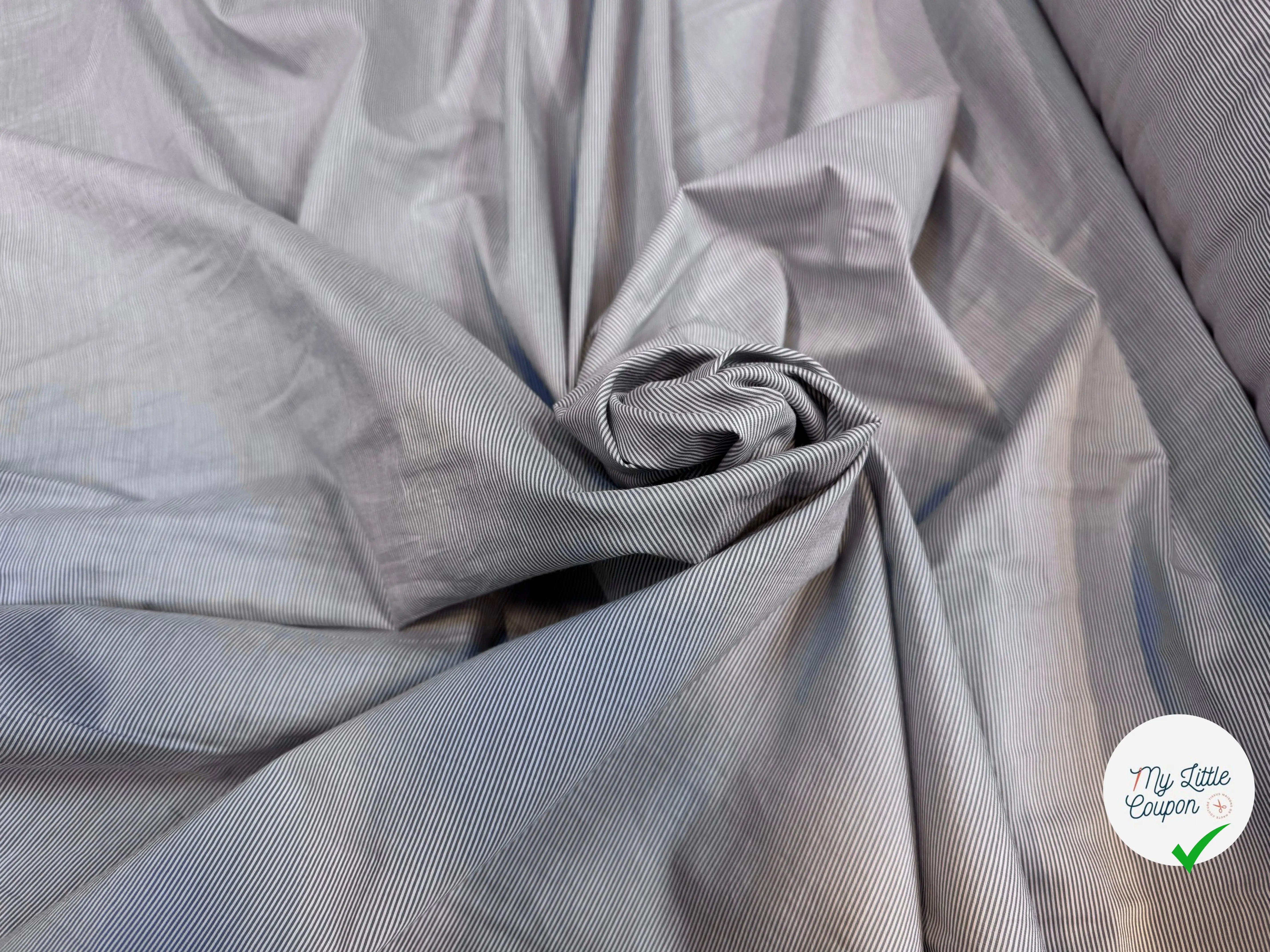 POPELINE COTON RAYURES BLANCHES ET GRISES - My Little Coupon
