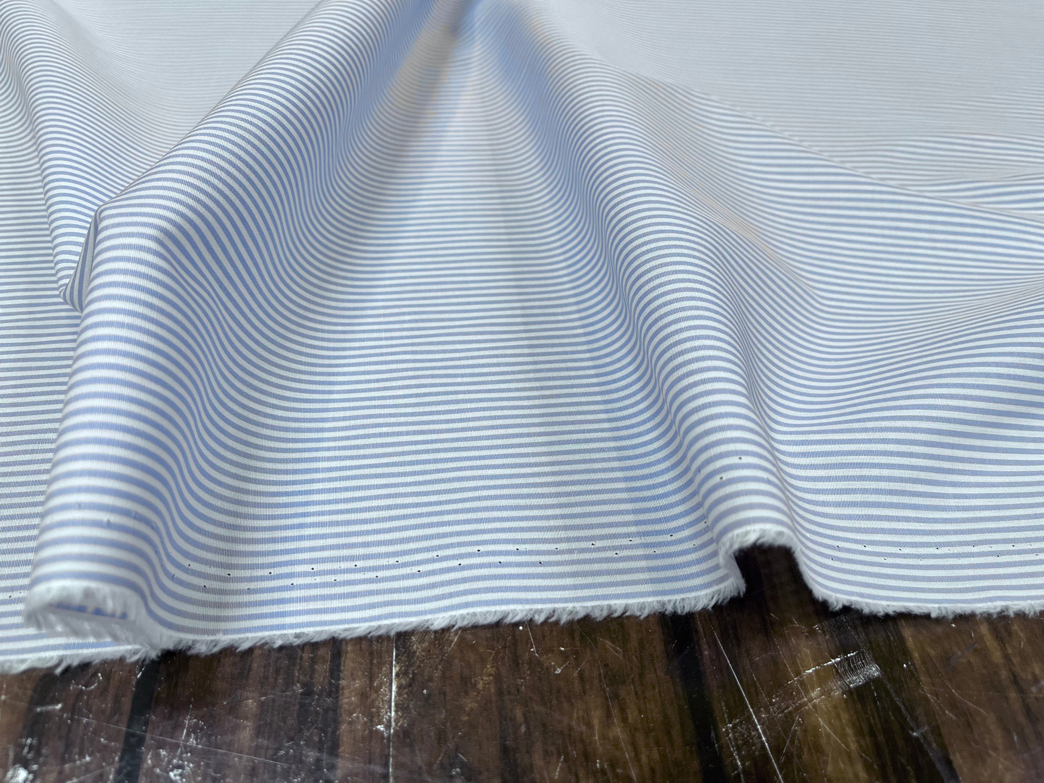 POPELINE COTON RAYURES BLEU CLAIR ET BLANC - My Little Coupon