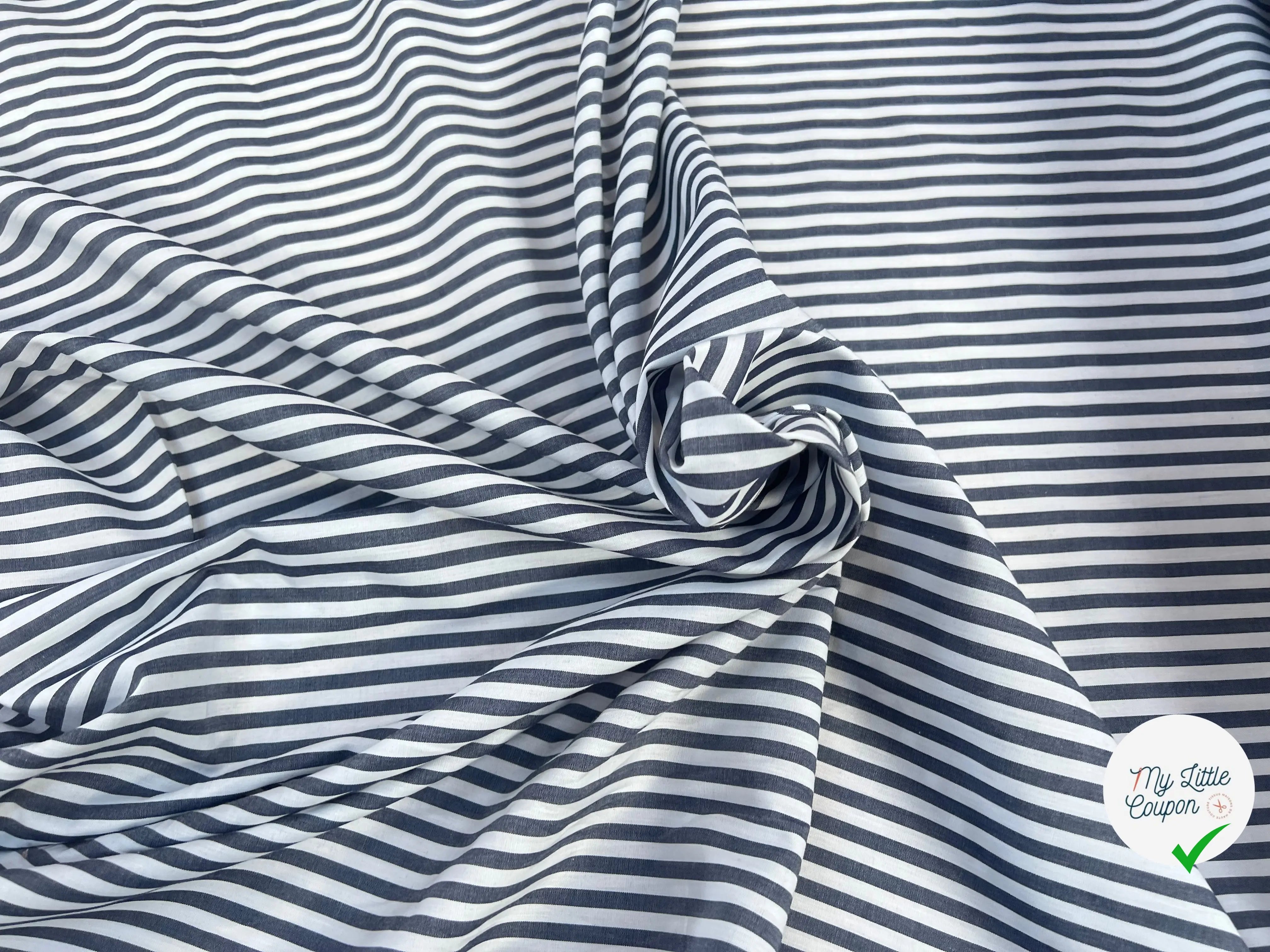 POPELINE COTON RAYURES GRIS BLEU & BLANC - My Little Coupon