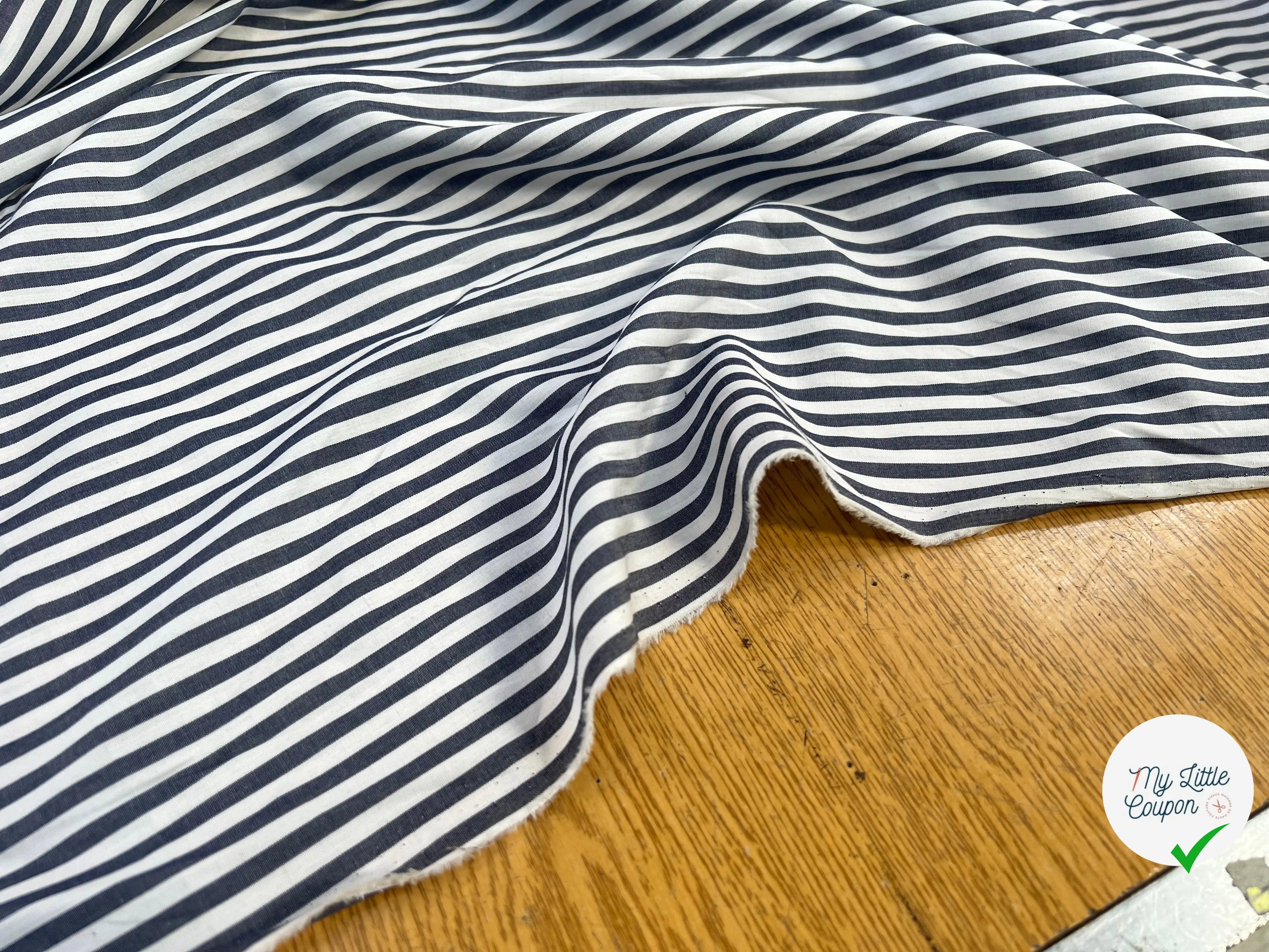POPELINE COTON RAYURES GRIS BLEU & BLANC - My Little Coupon