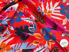 POPELINE COTON ROUGE FEUILLAGE SATINÉ - My Little Coupon
