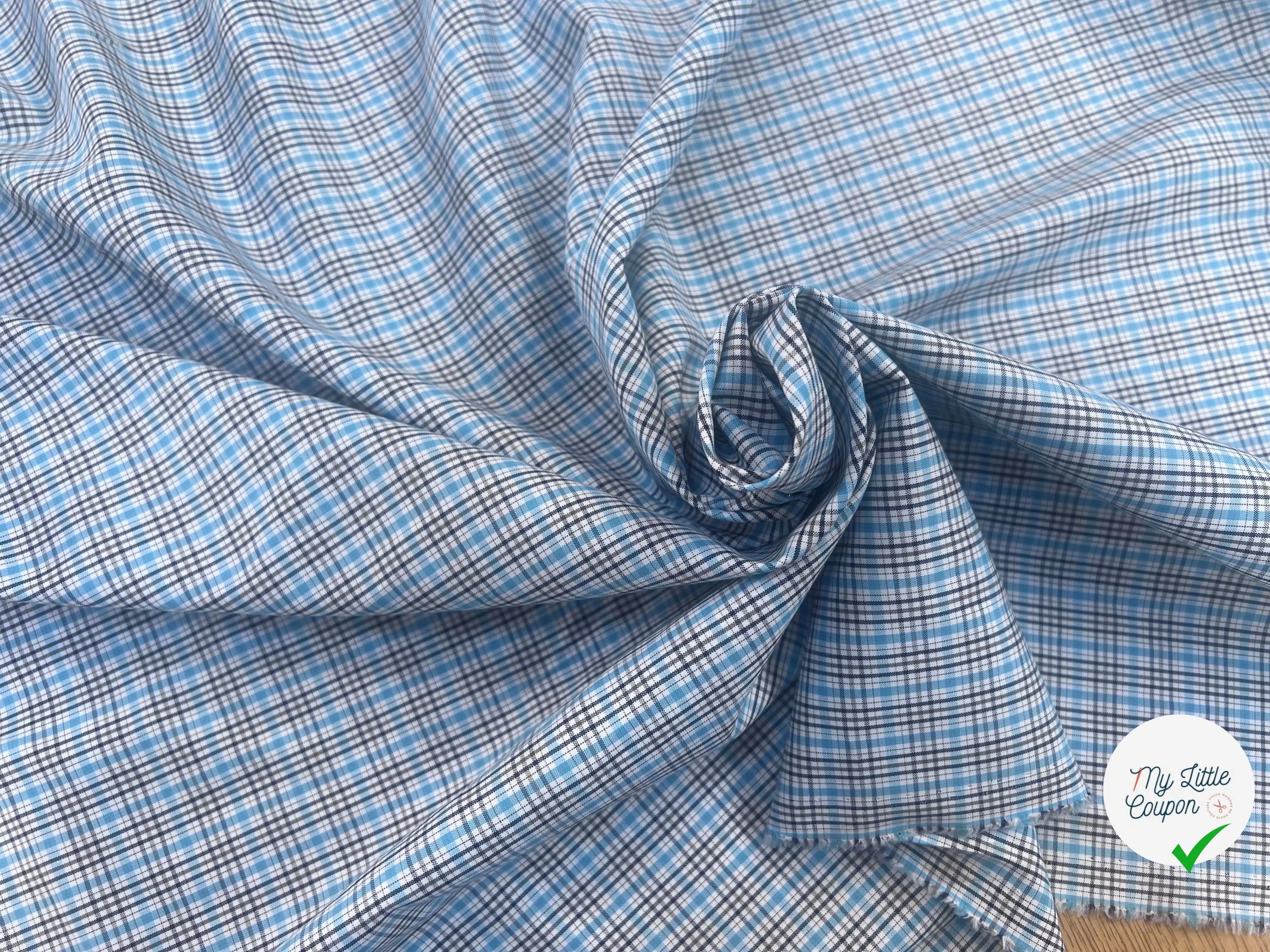 POPELINE DE CARREAUX GRIS BLEU BLANC - My Little Coupon