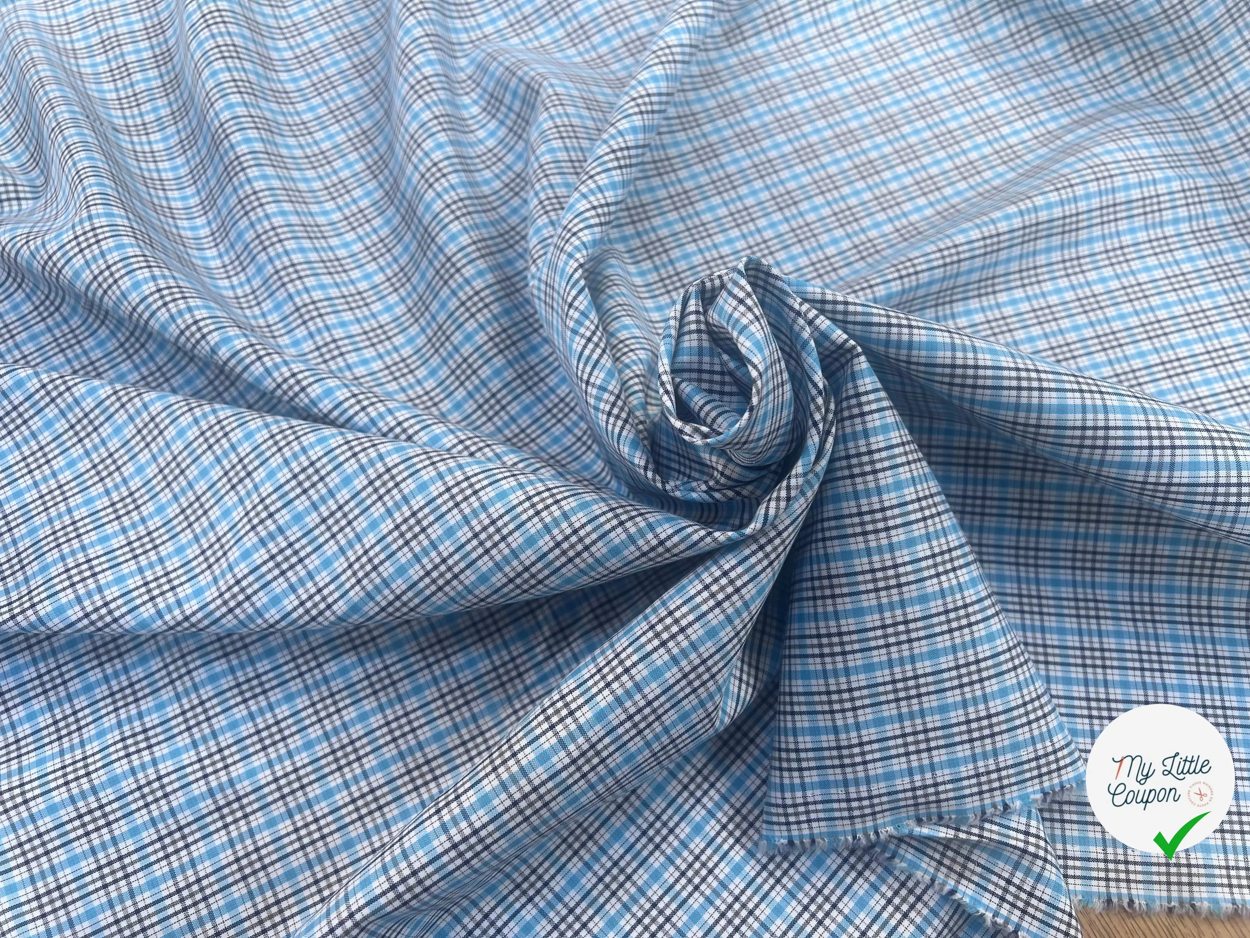 POPELINE DE CARREAUX GRIS BLEU BLANC - My Little Coupon
