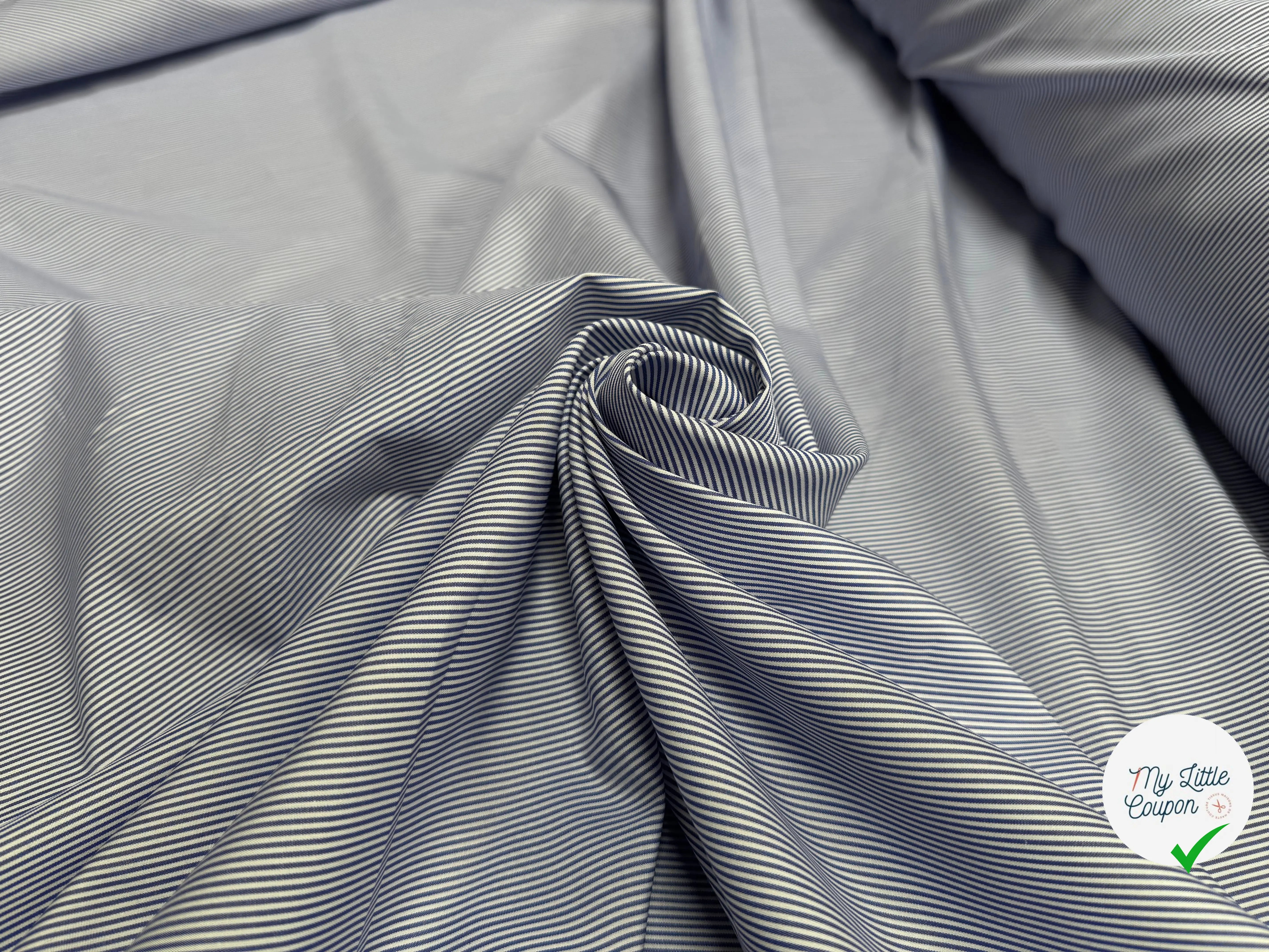 POPELINE DE COTON 100% COTON À RAYURES BLEU MARINE ET BLANC - My Little Coupon
