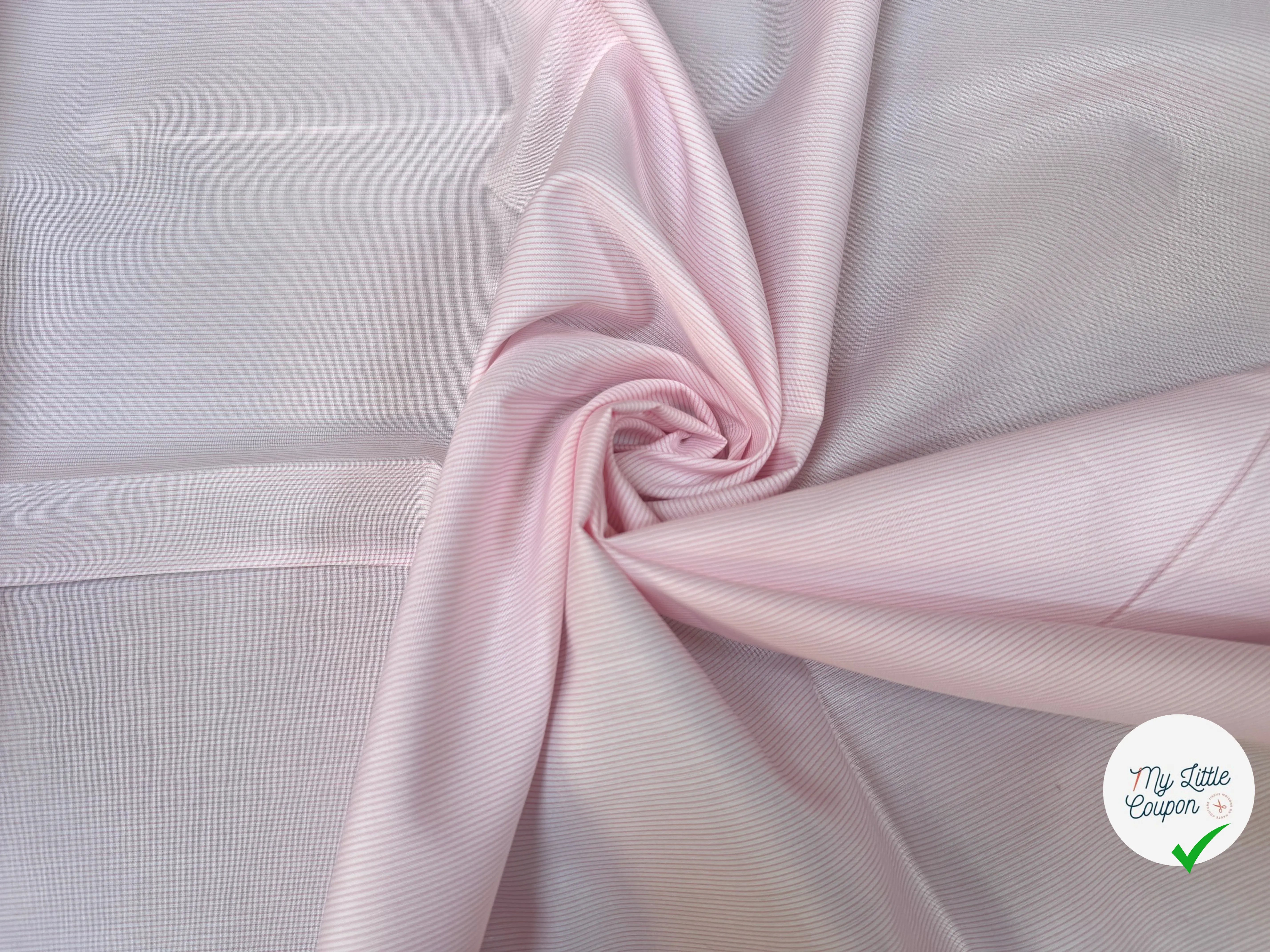 POPELINE DE COTON 100% COTON A RAYURES ROSE ET BLANC - My Little Coupon