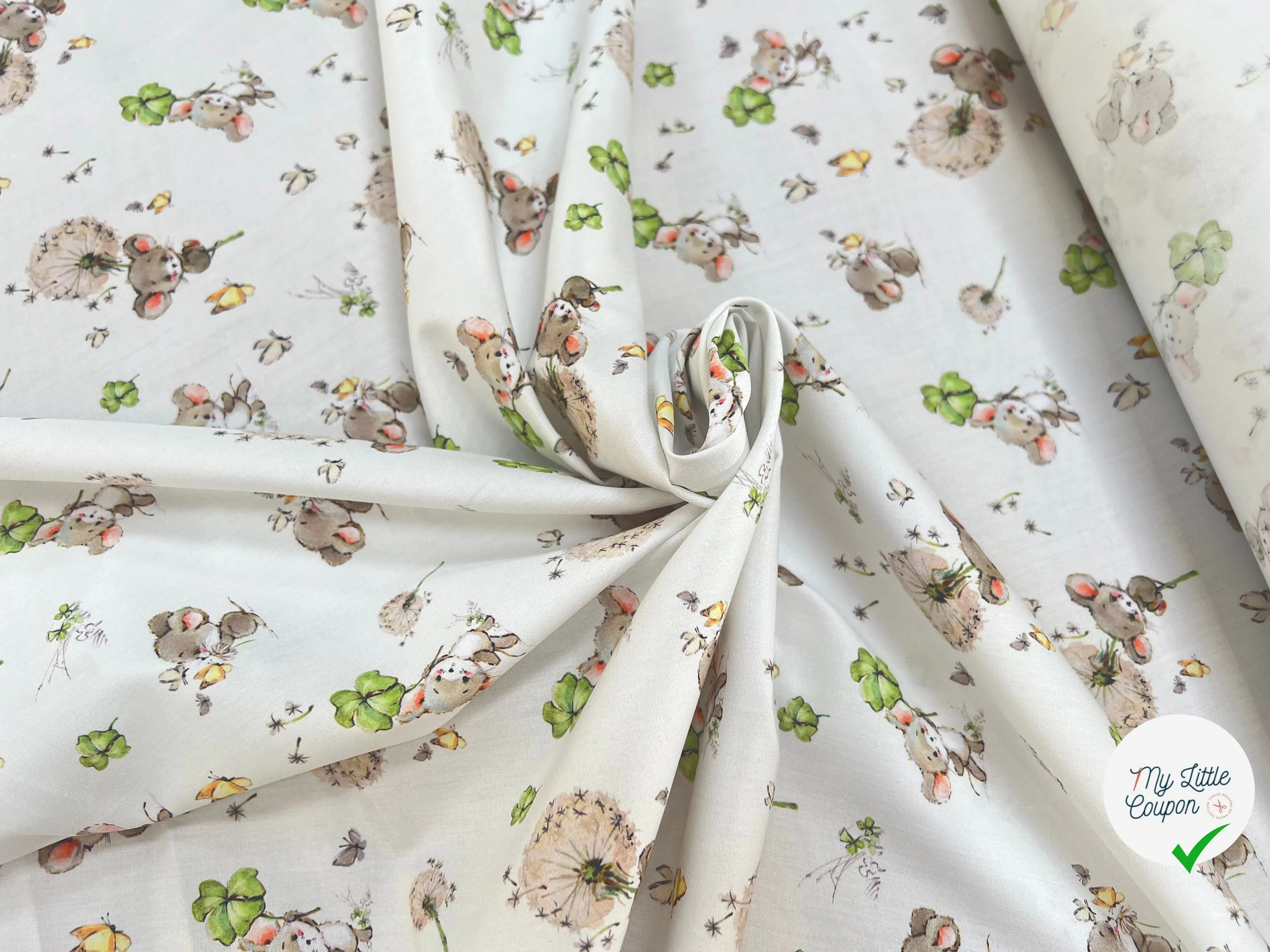 POPELINE DE COTON 120 FILS ENFANT PETITE SOURIS BLANC - My Little Coupon