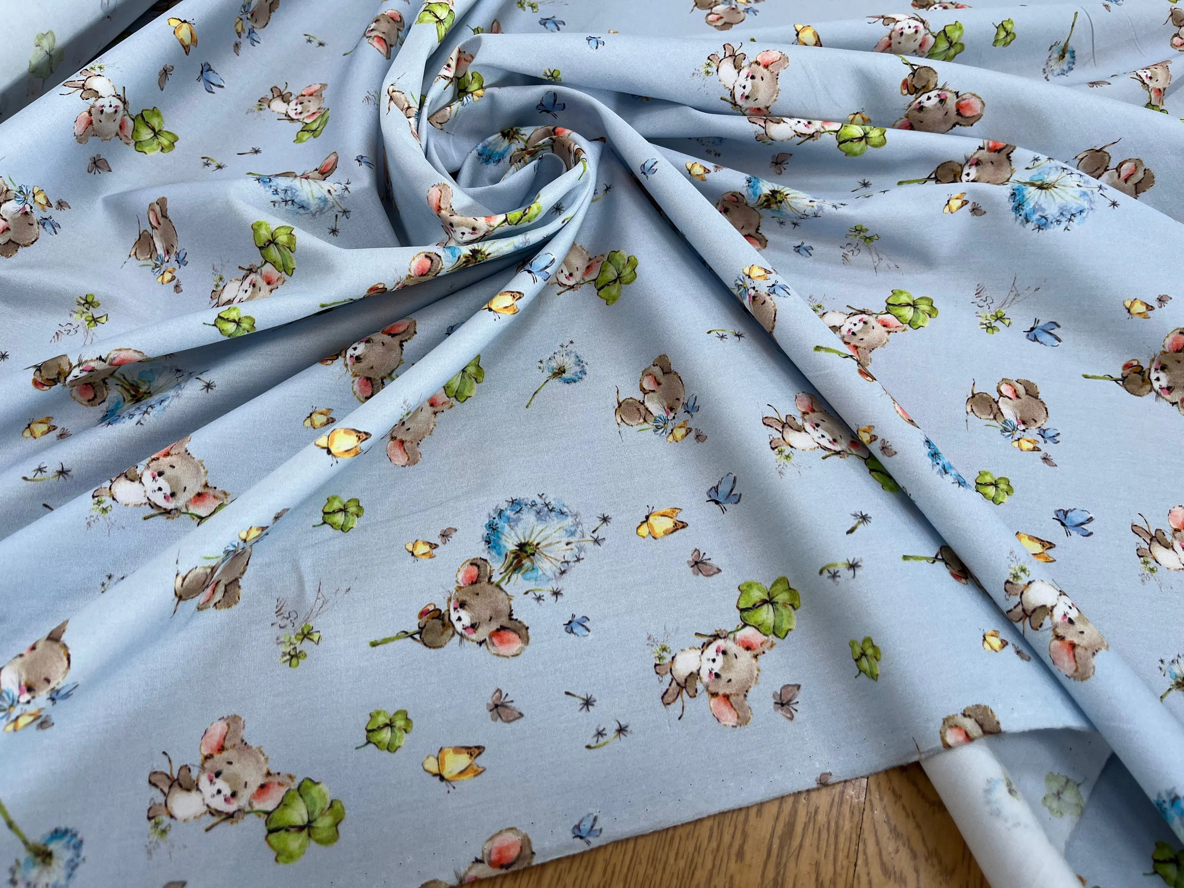 POPELINE DE COTON 120 FILS ENFANT PETITE SOURIS BLEU - My Little Coupon