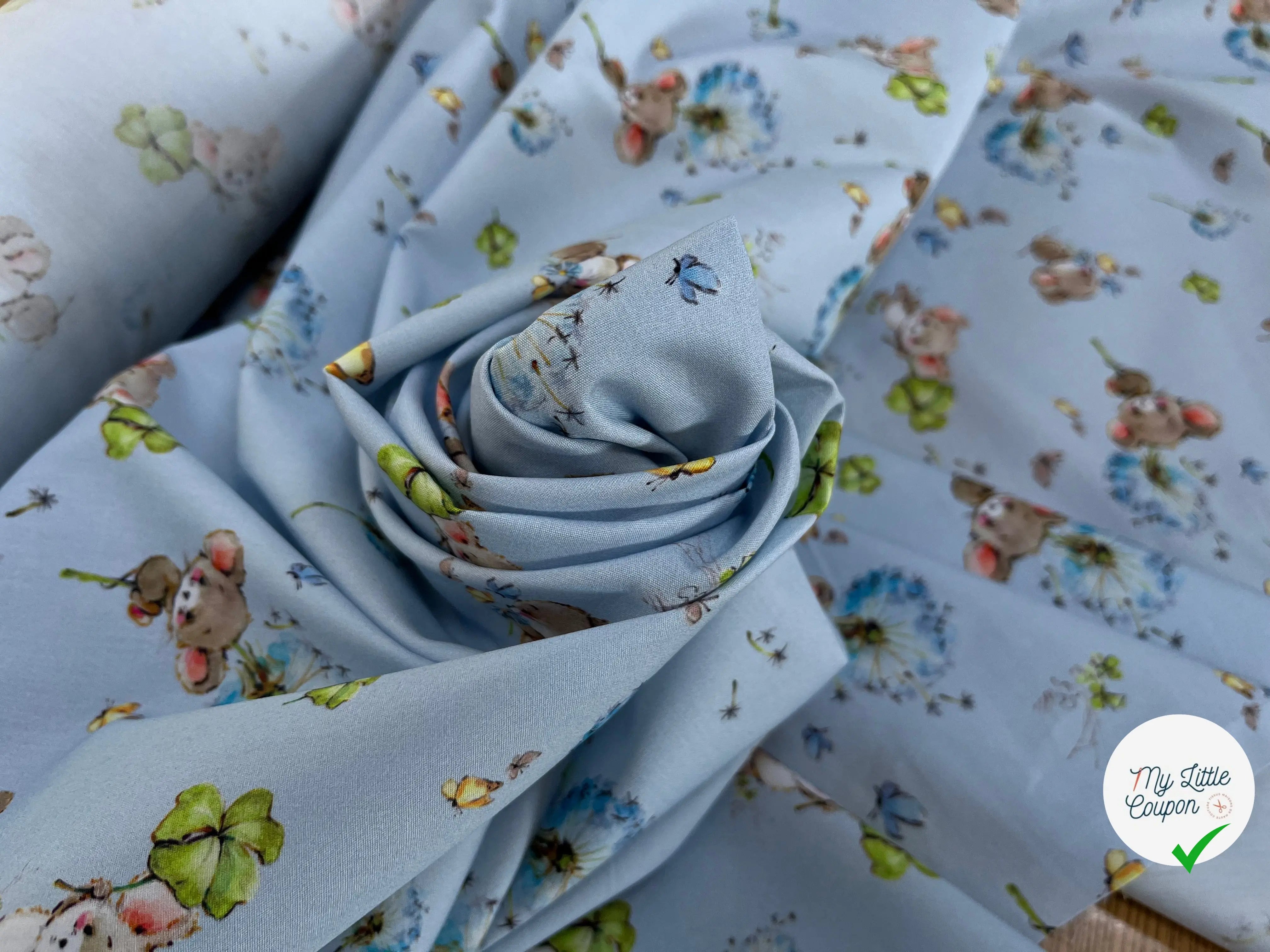 POPELINE DE COTON 120 FILS ENFANT PETITE SOURIS BLEU - My Little Coupon