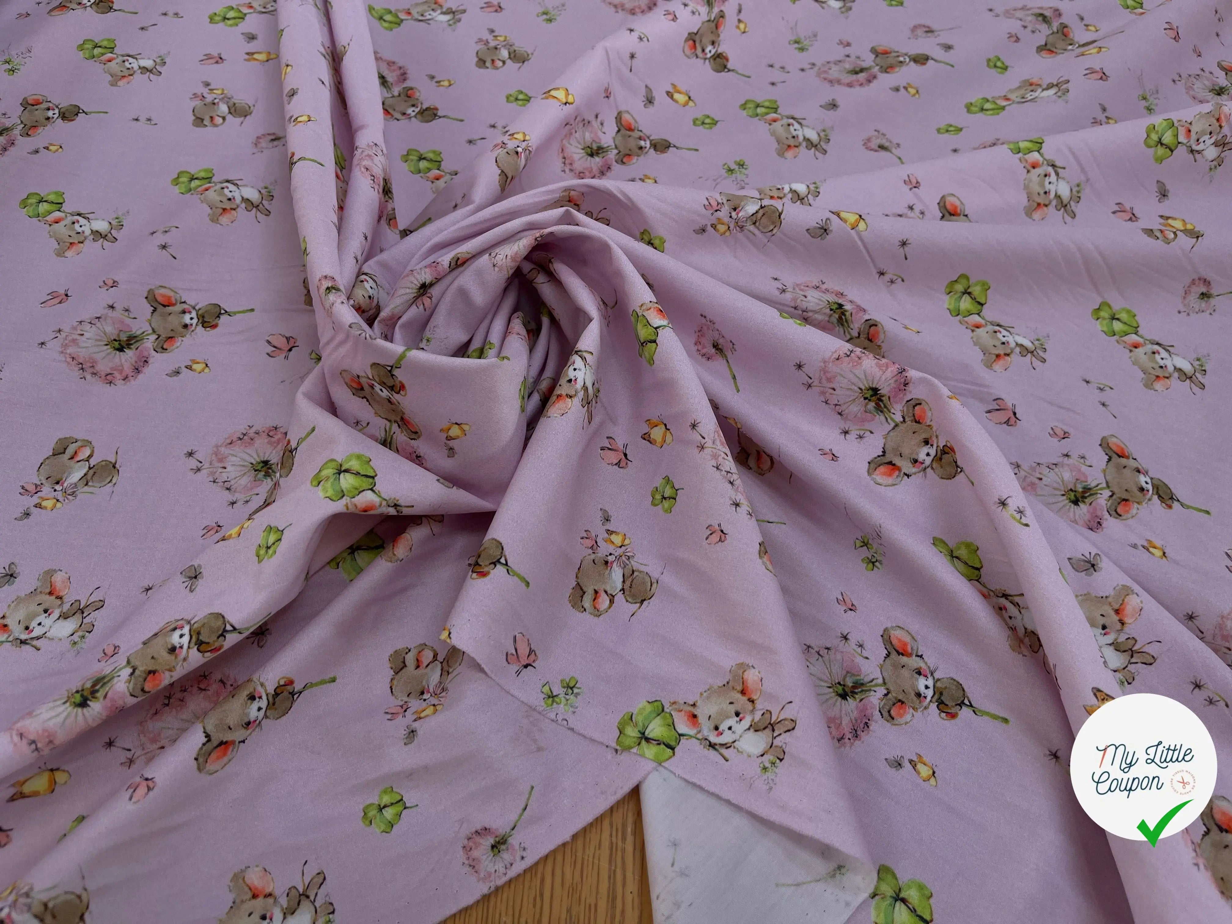 POPELINE DE COTON 120 FILS ENFANT PETITE SOURIS ROSE - My Little Coupon