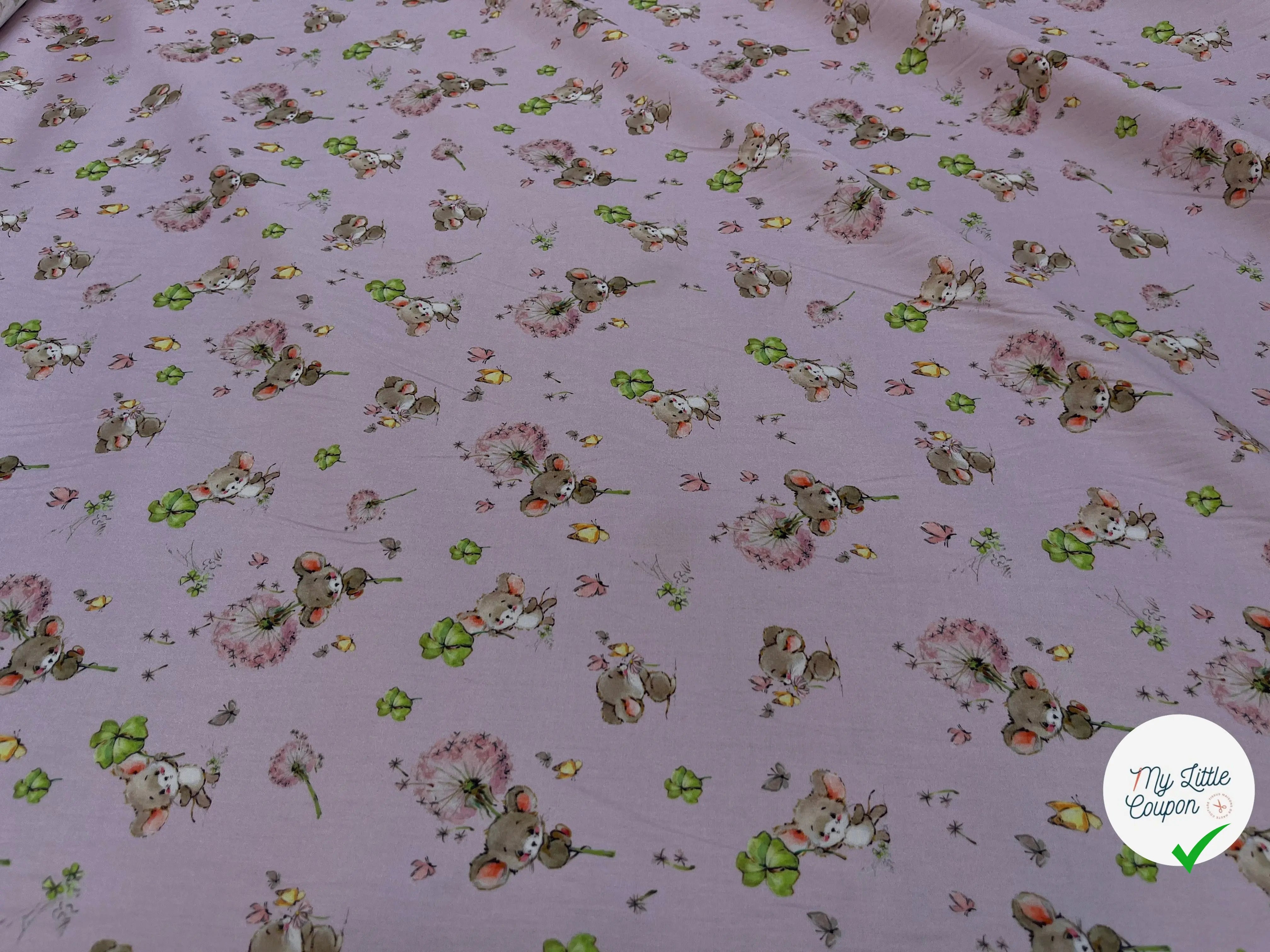 POPELINE DE COTON 120 FILS ENFANT PETITE SOURIS ROSE - My Little Coupon