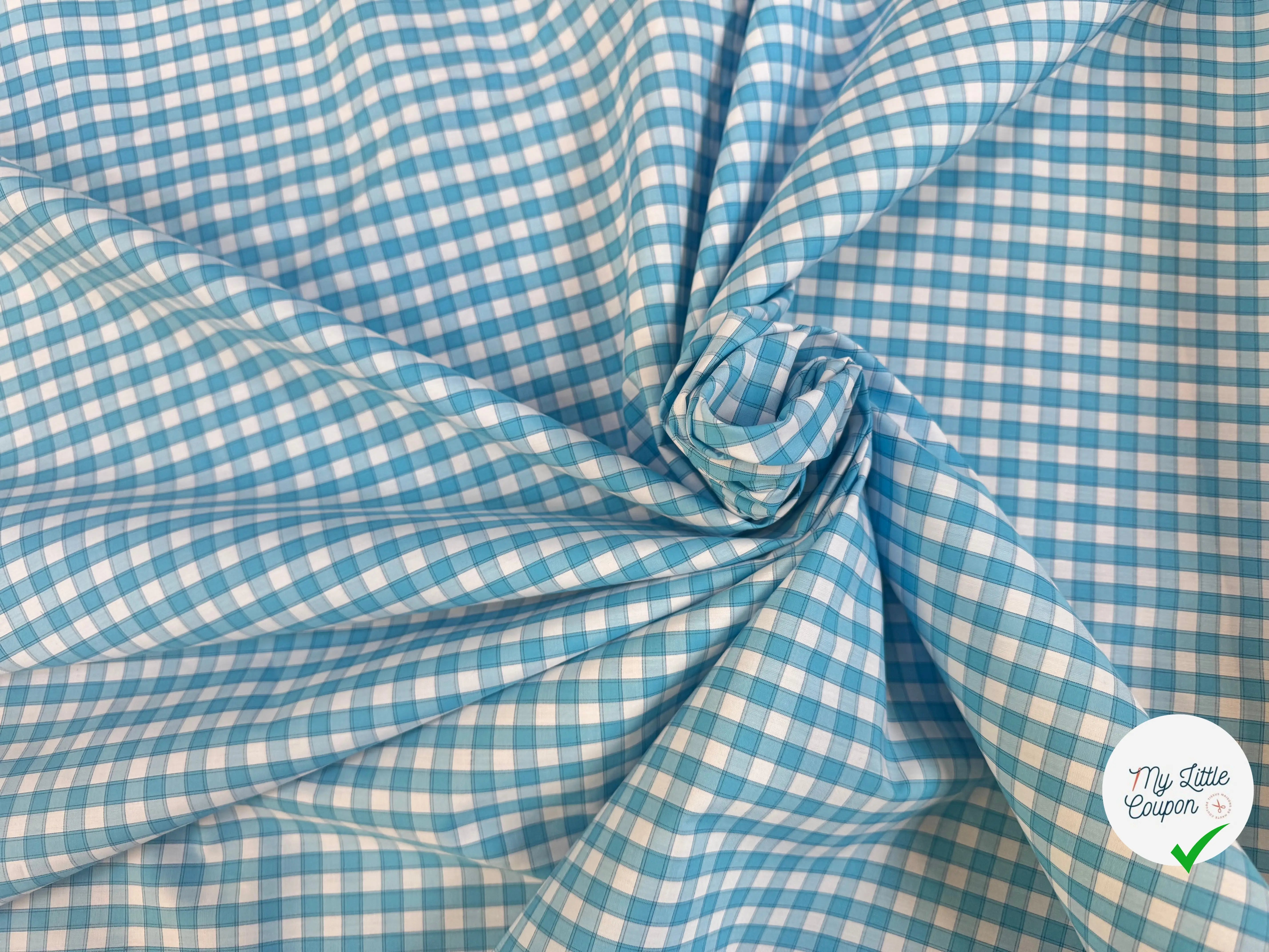 POPELINE DE COTON À CARREAUX BLEU CIEL ET BLANC - My Little Coupon